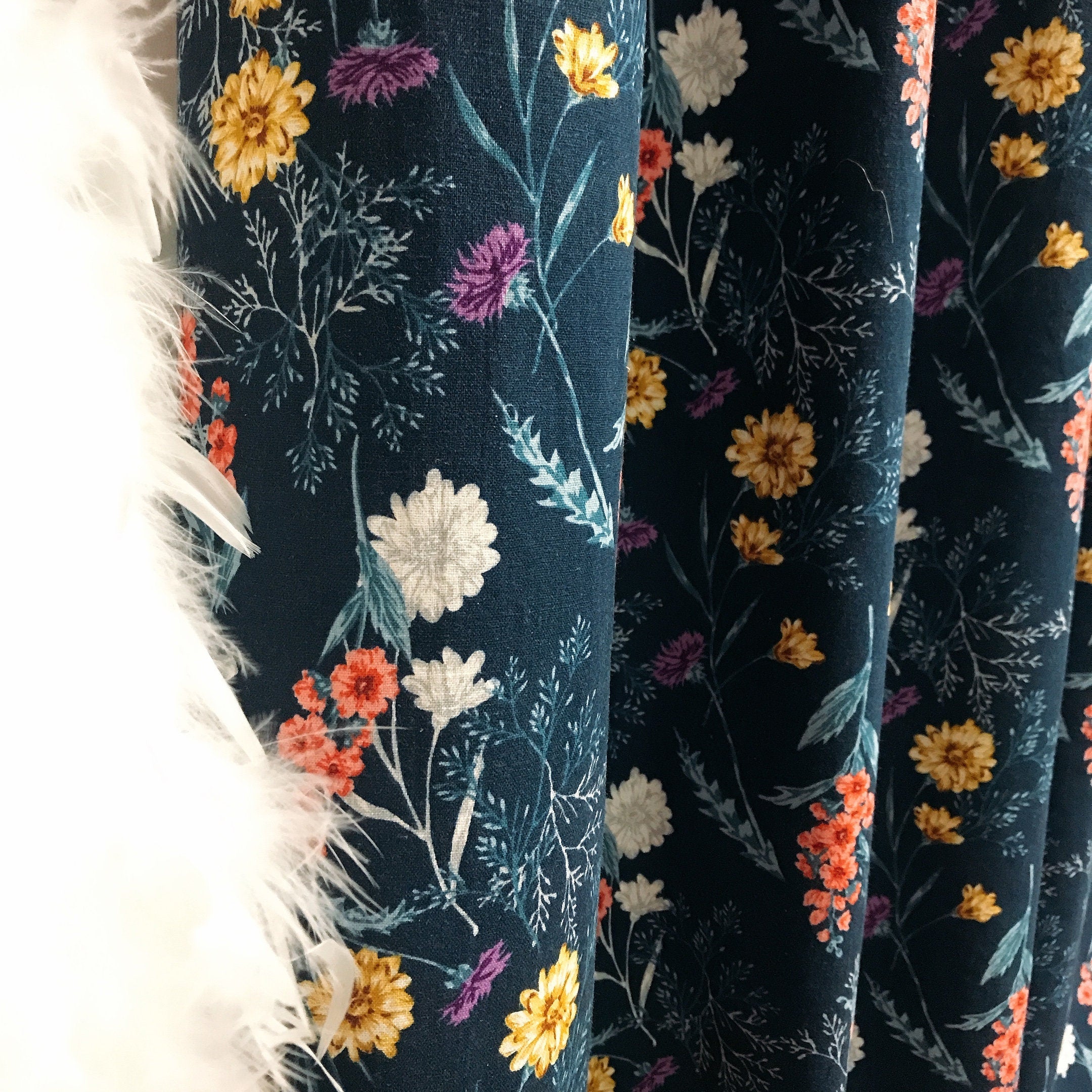 Wild Flowers Curtain on Navy Blue