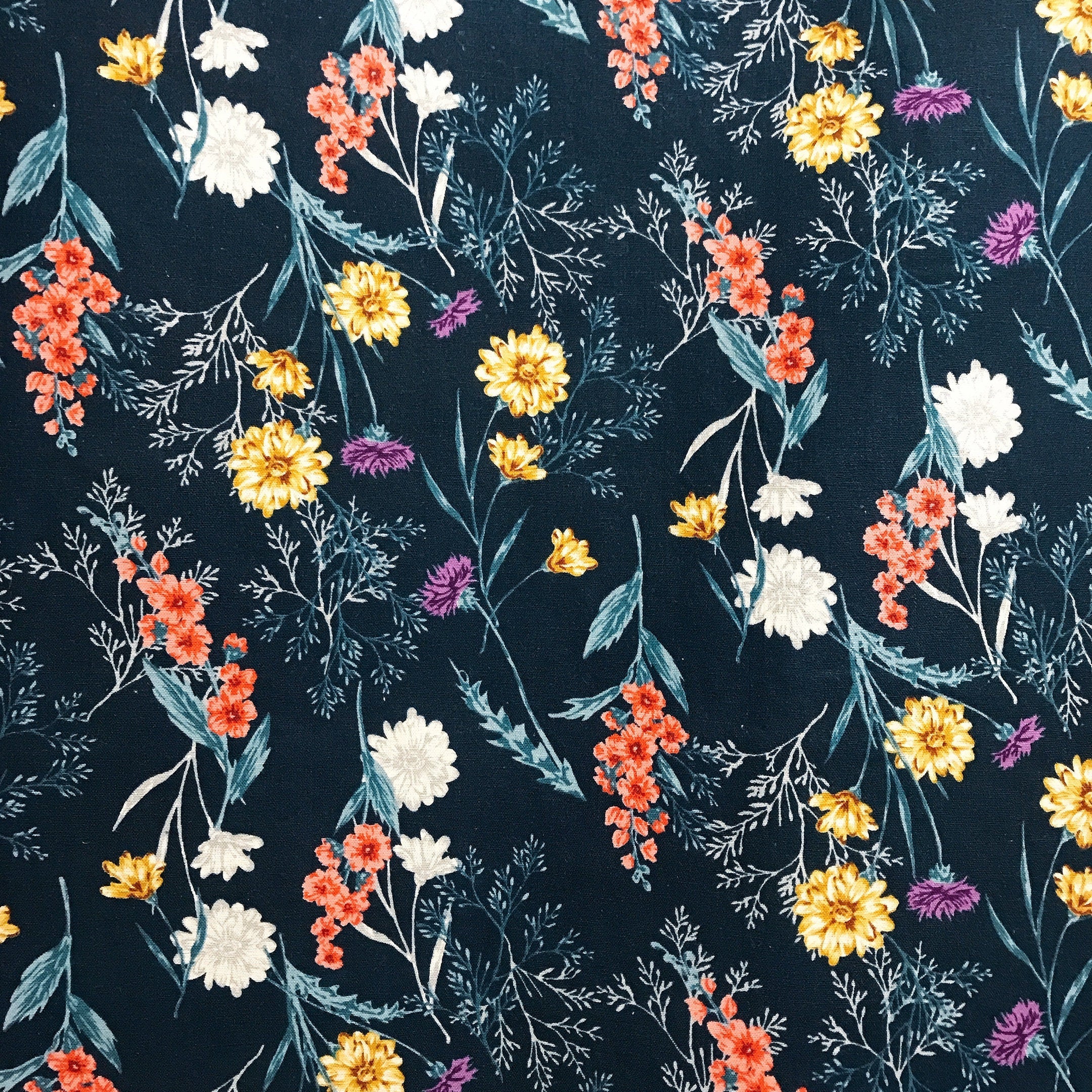 Wild Flowers Curtain on Navy Blue