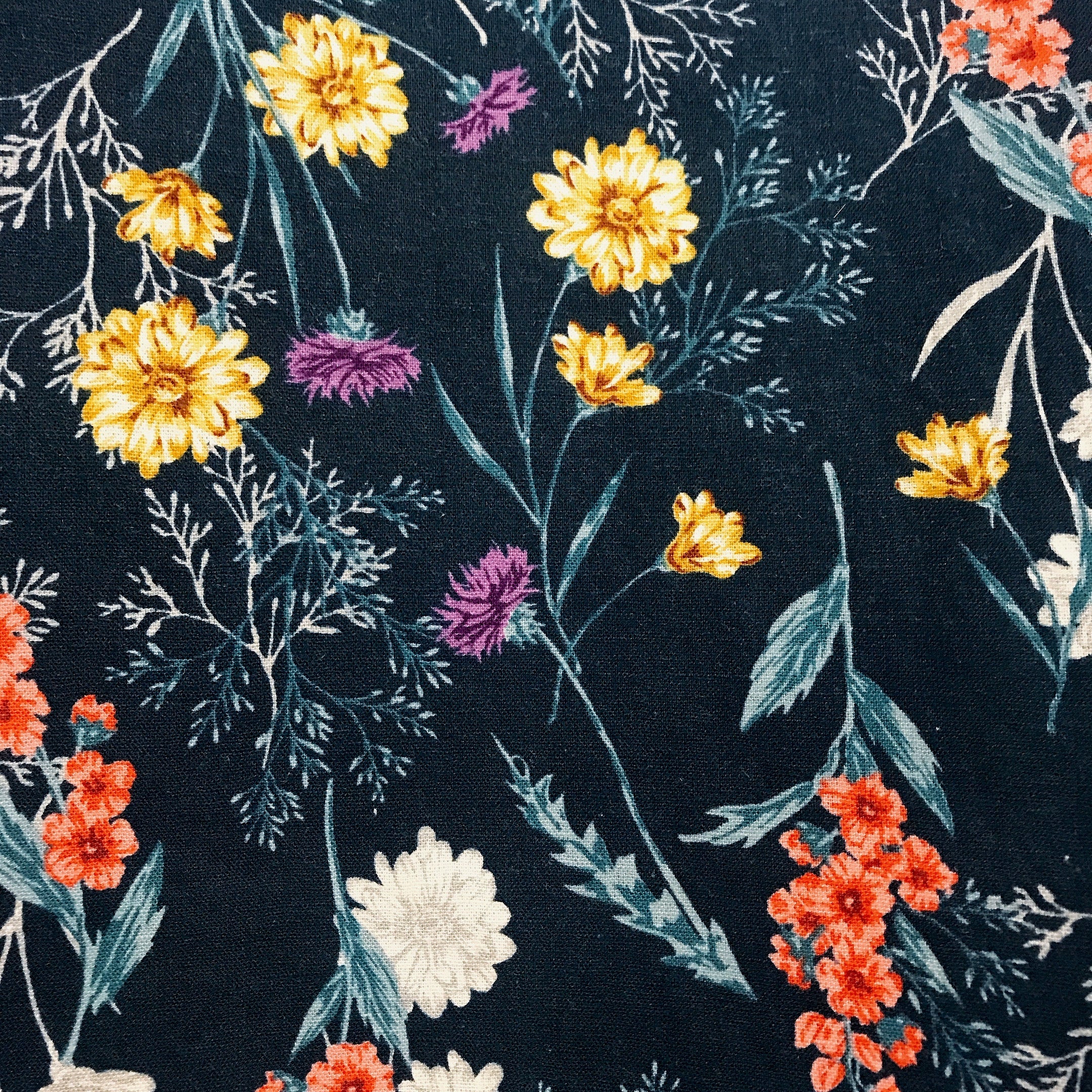 Wild Flowers Curtain on Navy Blue