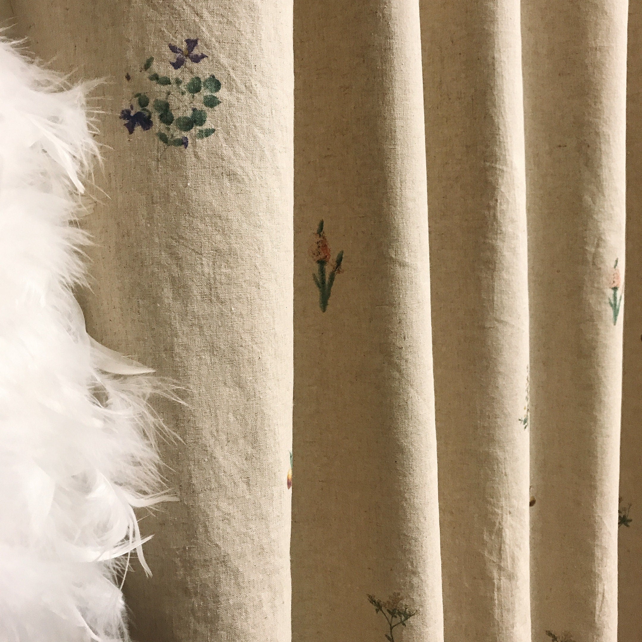 Subtle Botanical Curtain on Natural Beige