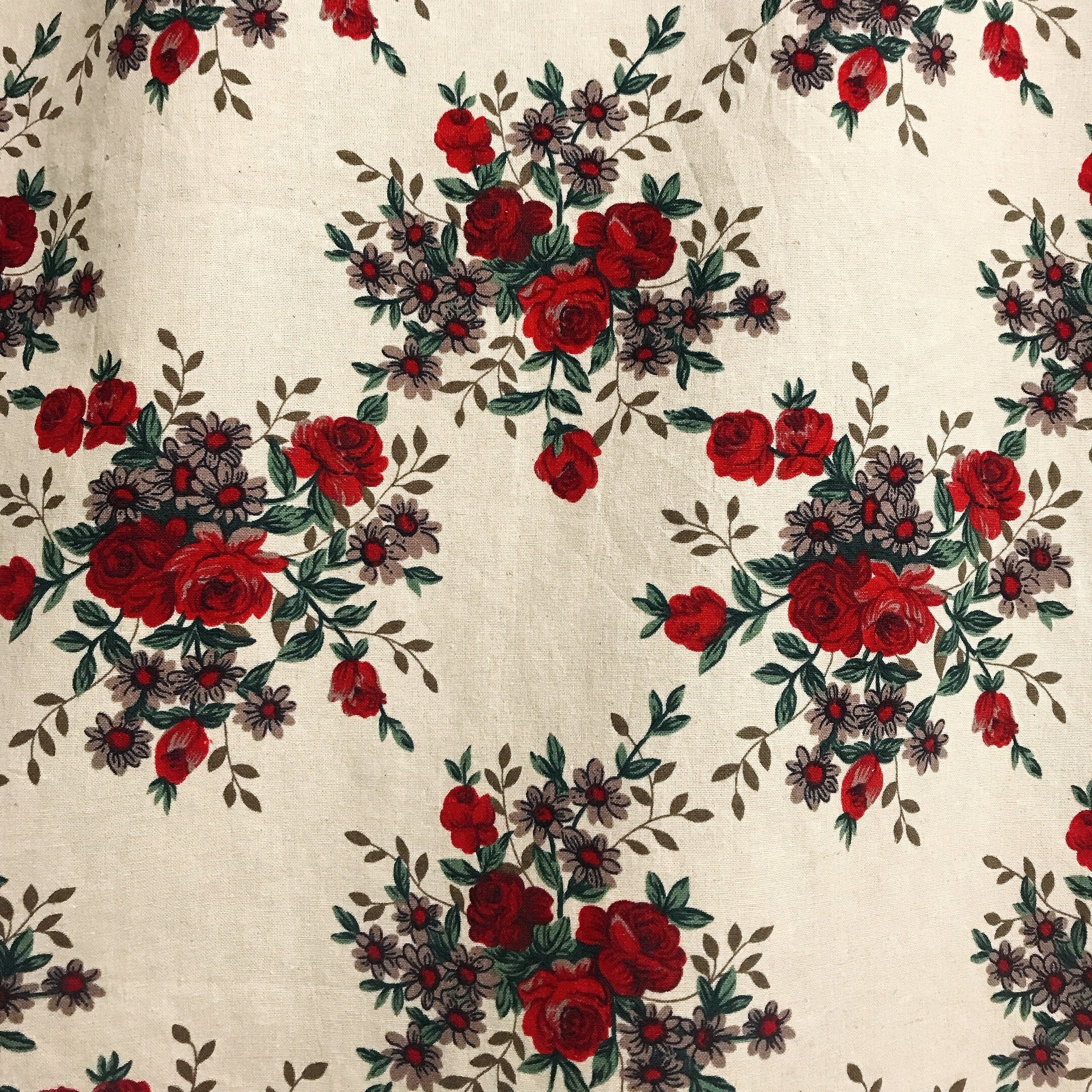 Dark Red Floral Curtain on Natural Beige