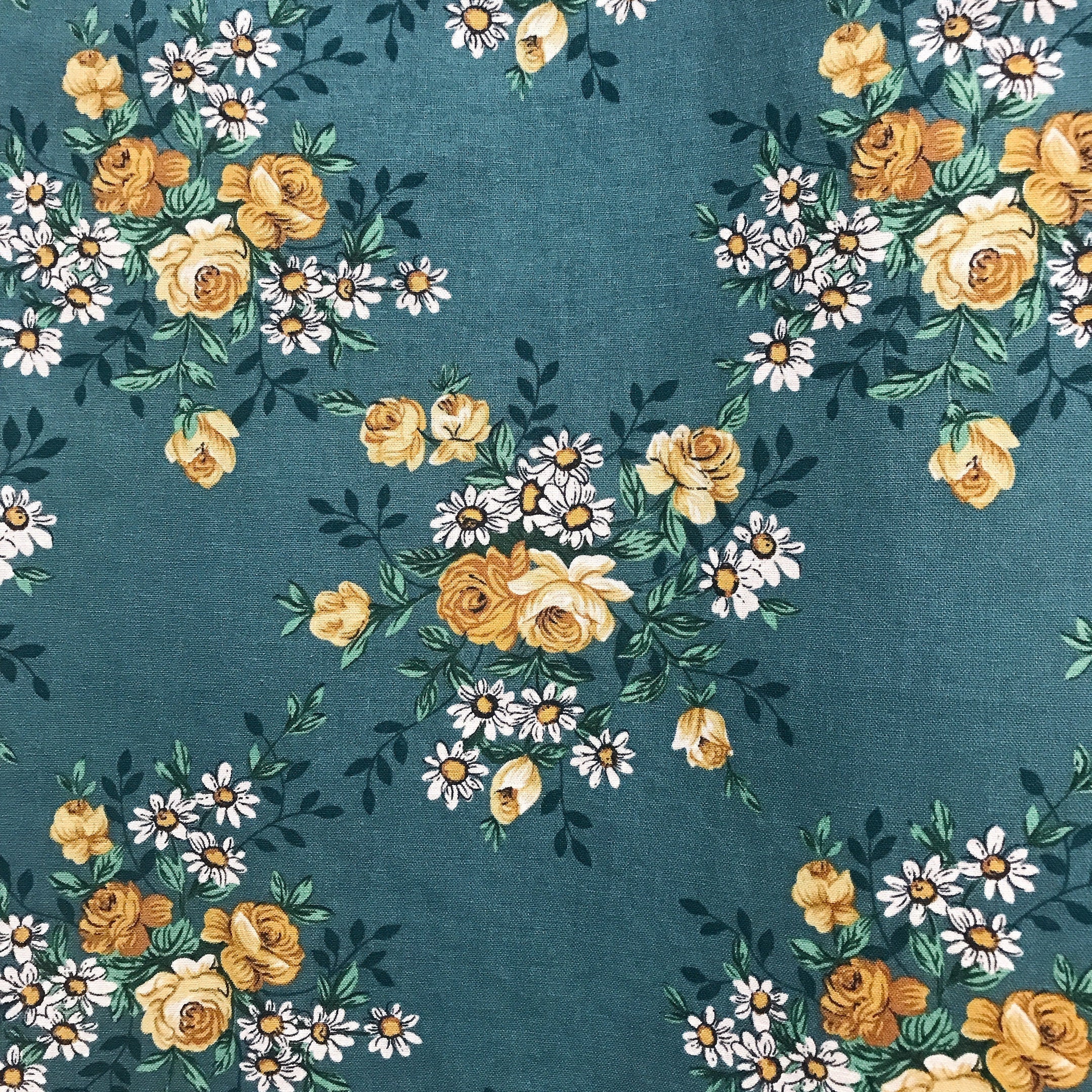 Light Mustard Floral Curtain on Teal