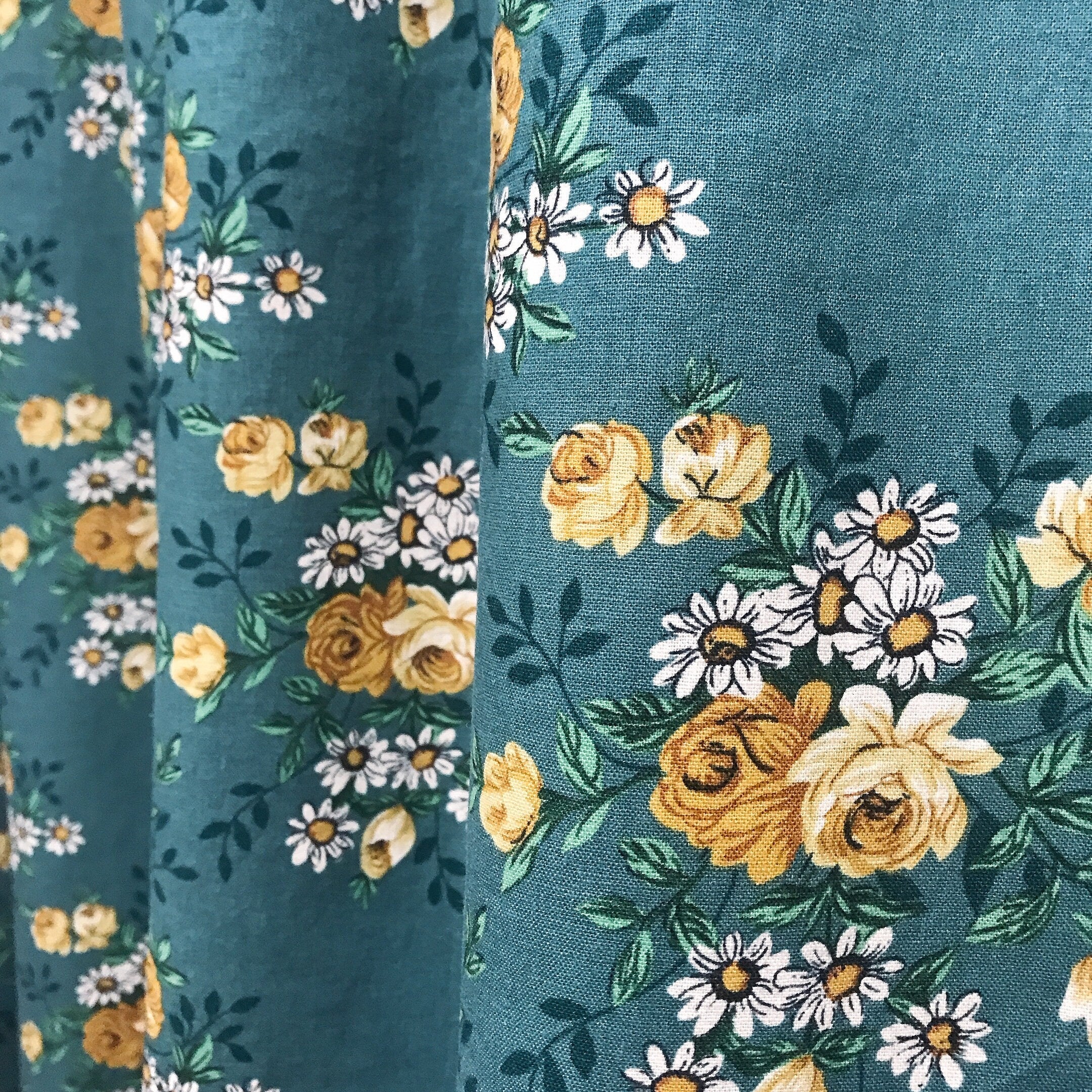 Light Mustard Floral Curtain on Teal