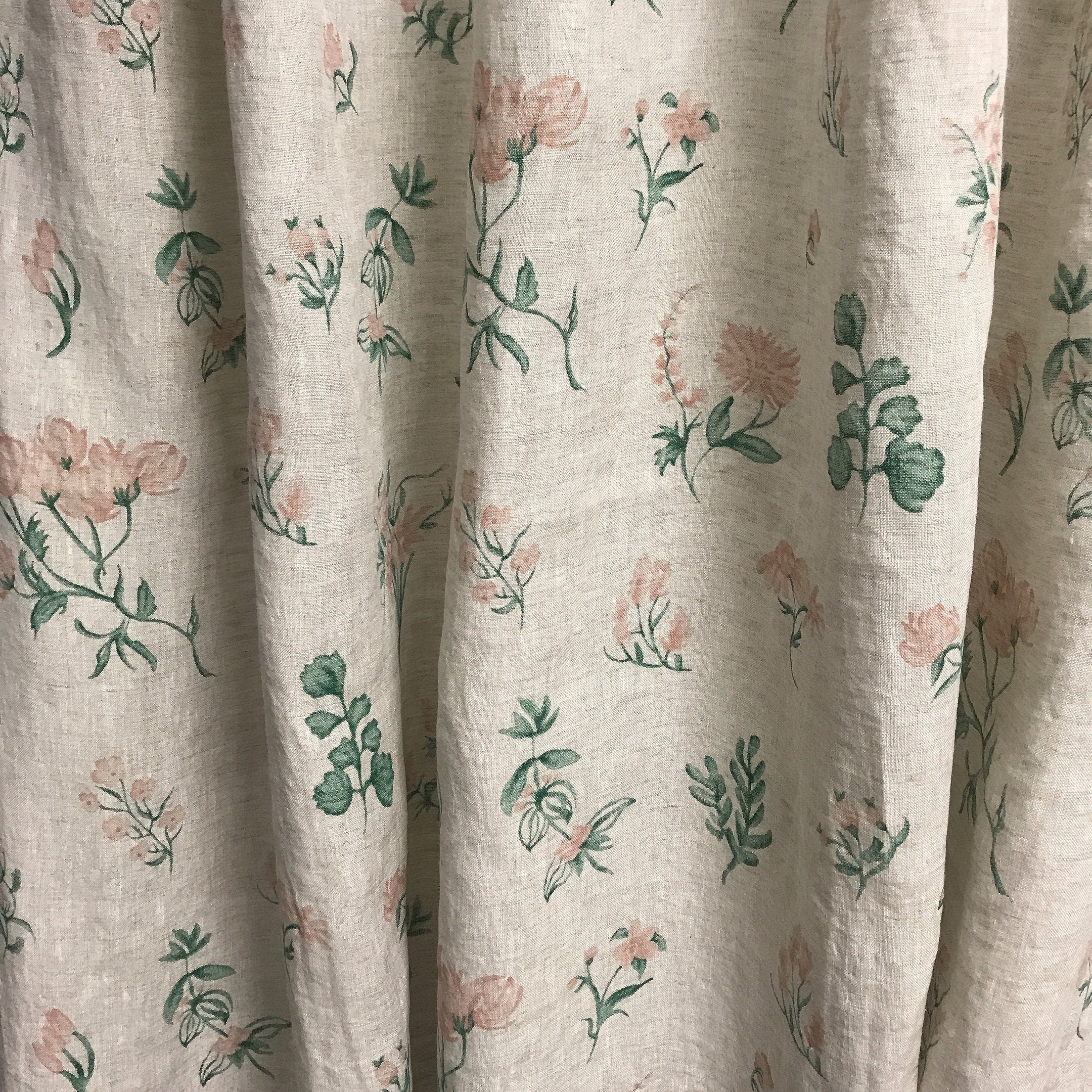 Pale Baby Pink Floral Curtain on Soft Light Melange