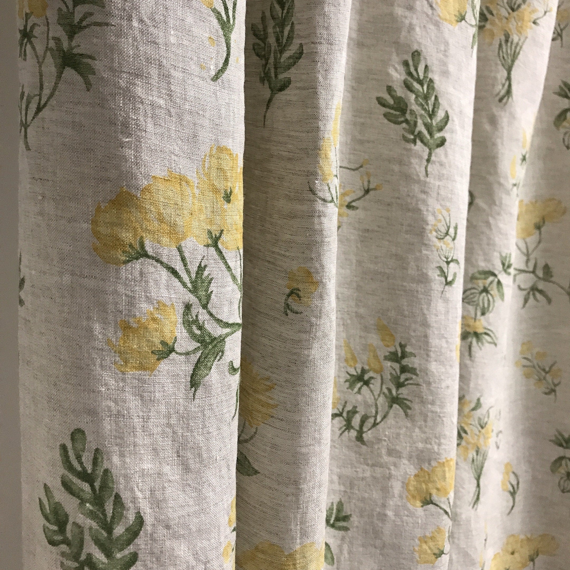 Pale Yellow Floral Curtain on Soft Light Melange