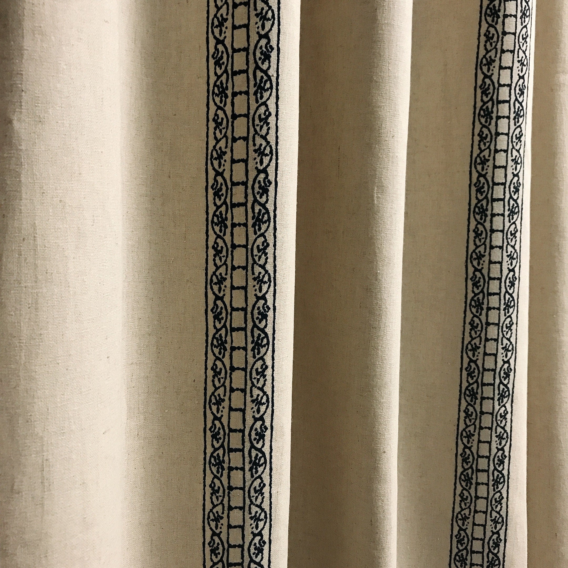 Navy Blue Motif Curtain on Natural Beige