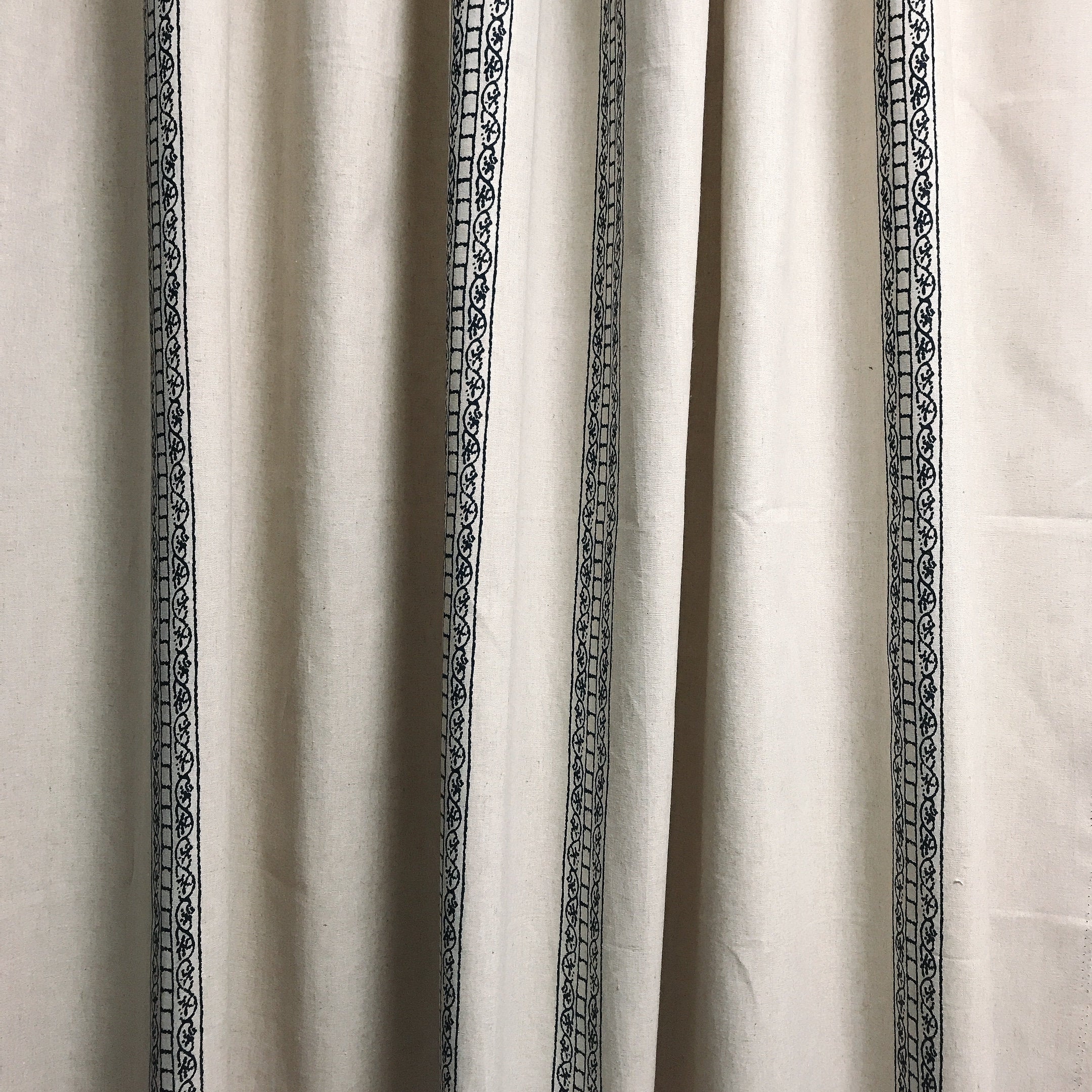 Navy Blue Motif Curtain on Natural Beige