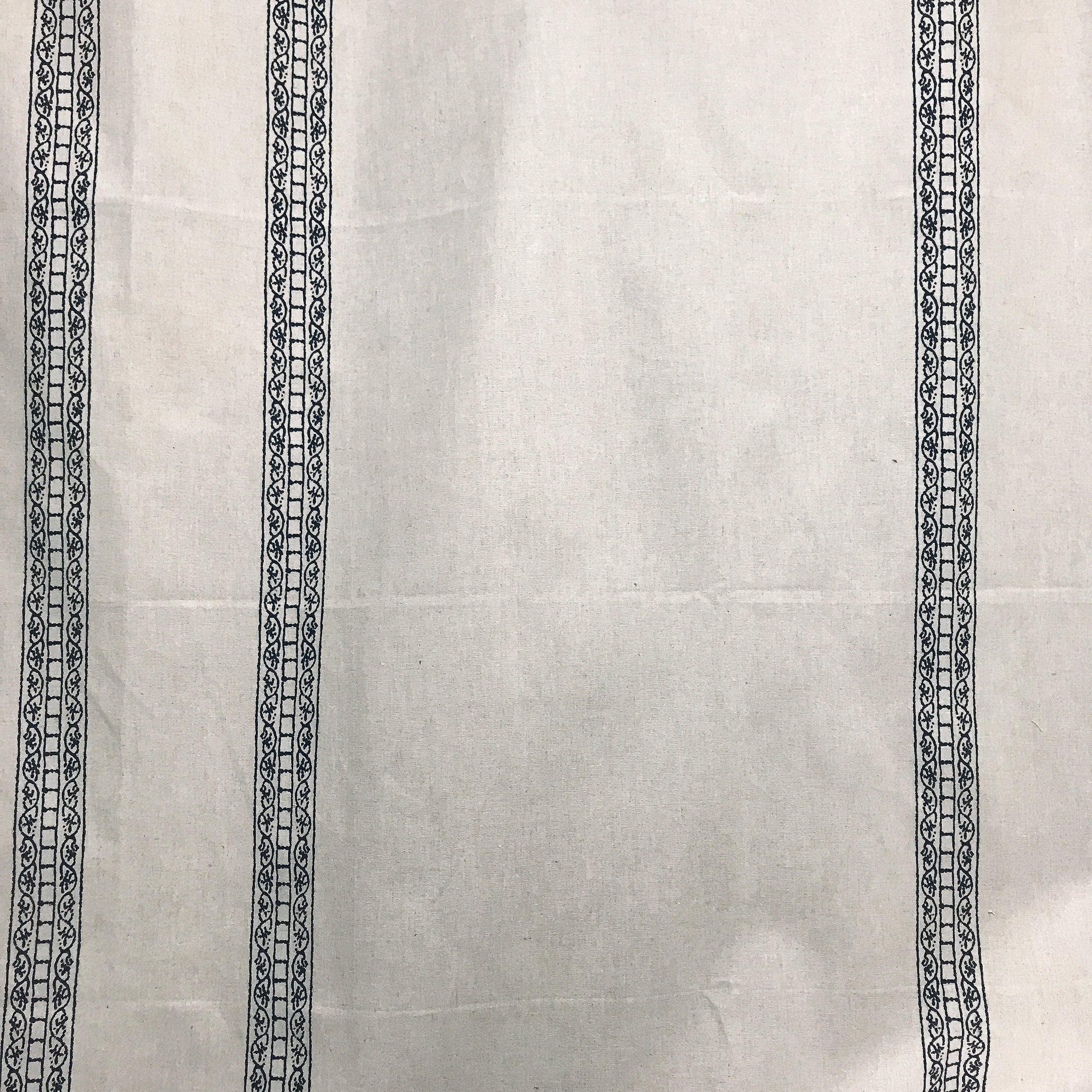 Navy Blue Motif Curtain on Natural Beige