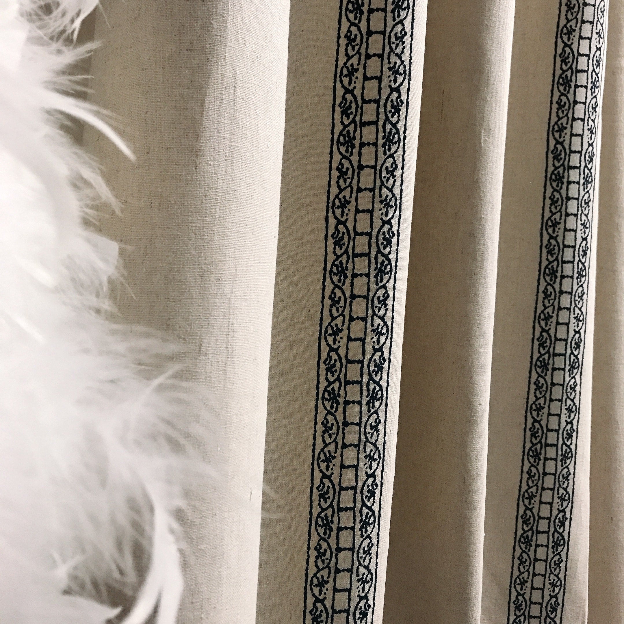 Navy Blue Motif Curtain on Natural Beige