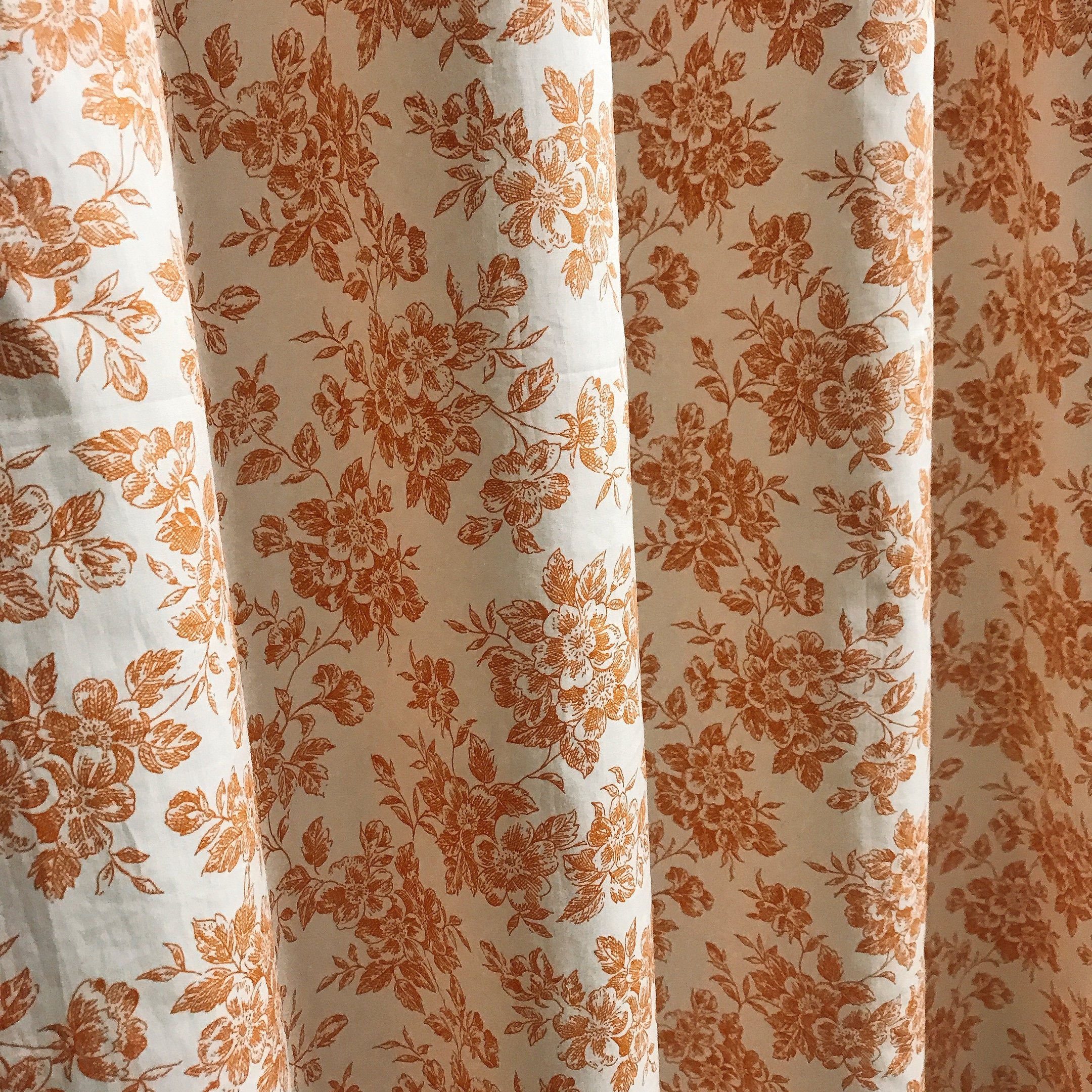 Burnt Orange Floral Curtain on Creamy Ivory