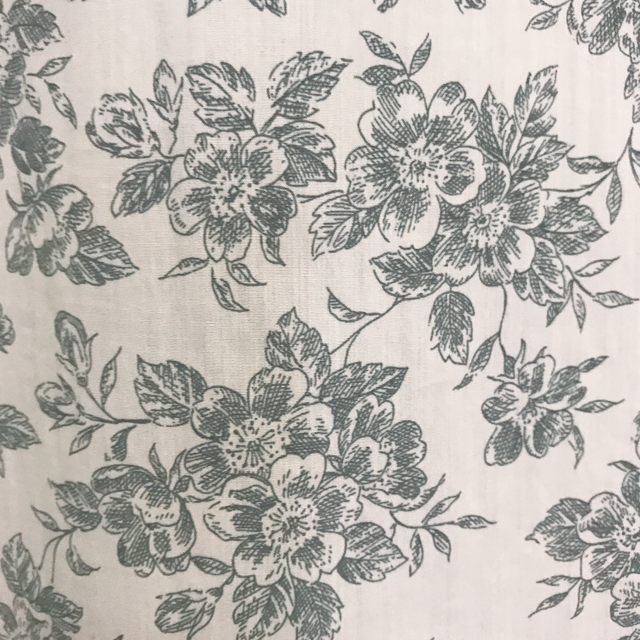 Soft Grey Floral Curtain on Ivory