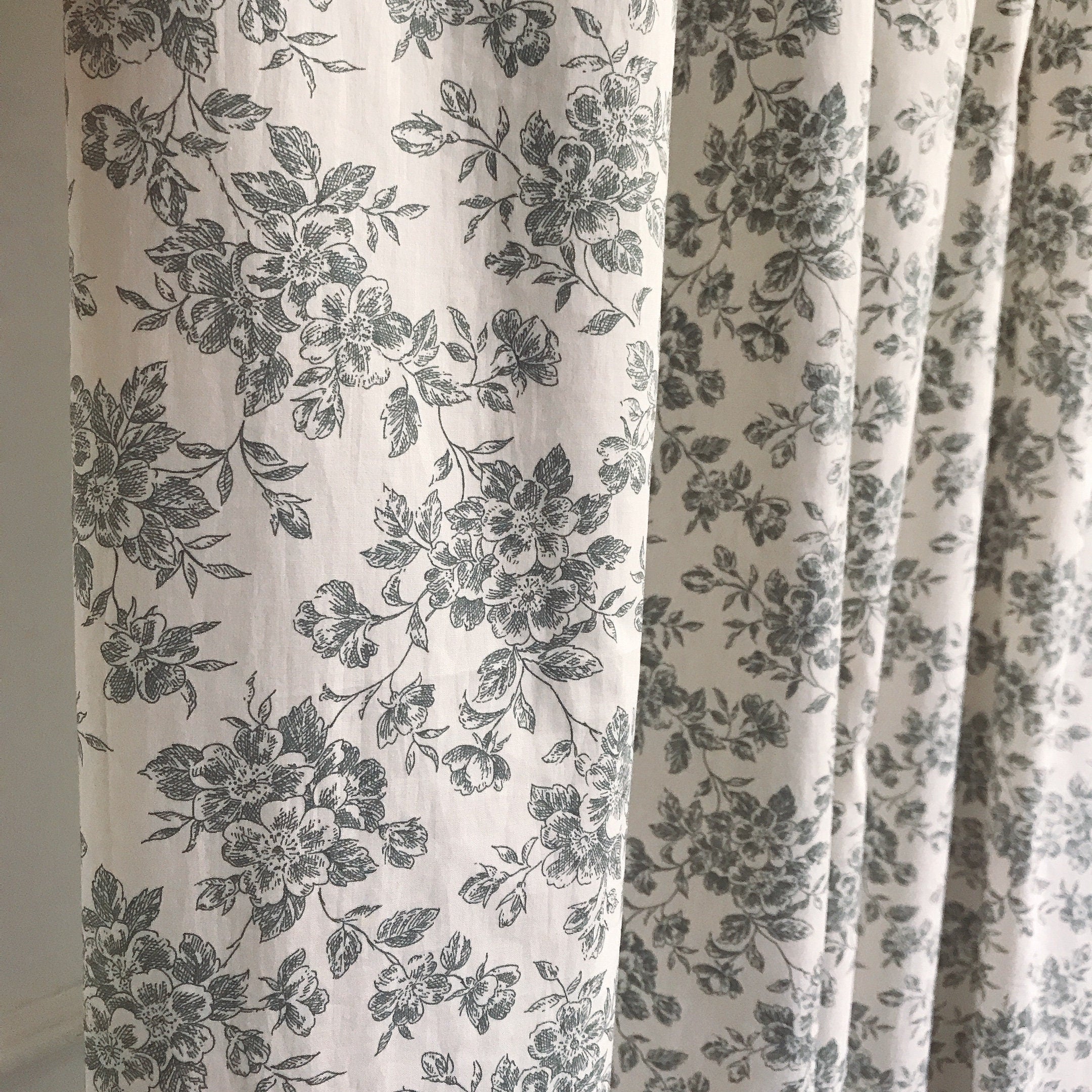 Soft Grey Floral Curtain on Ivory