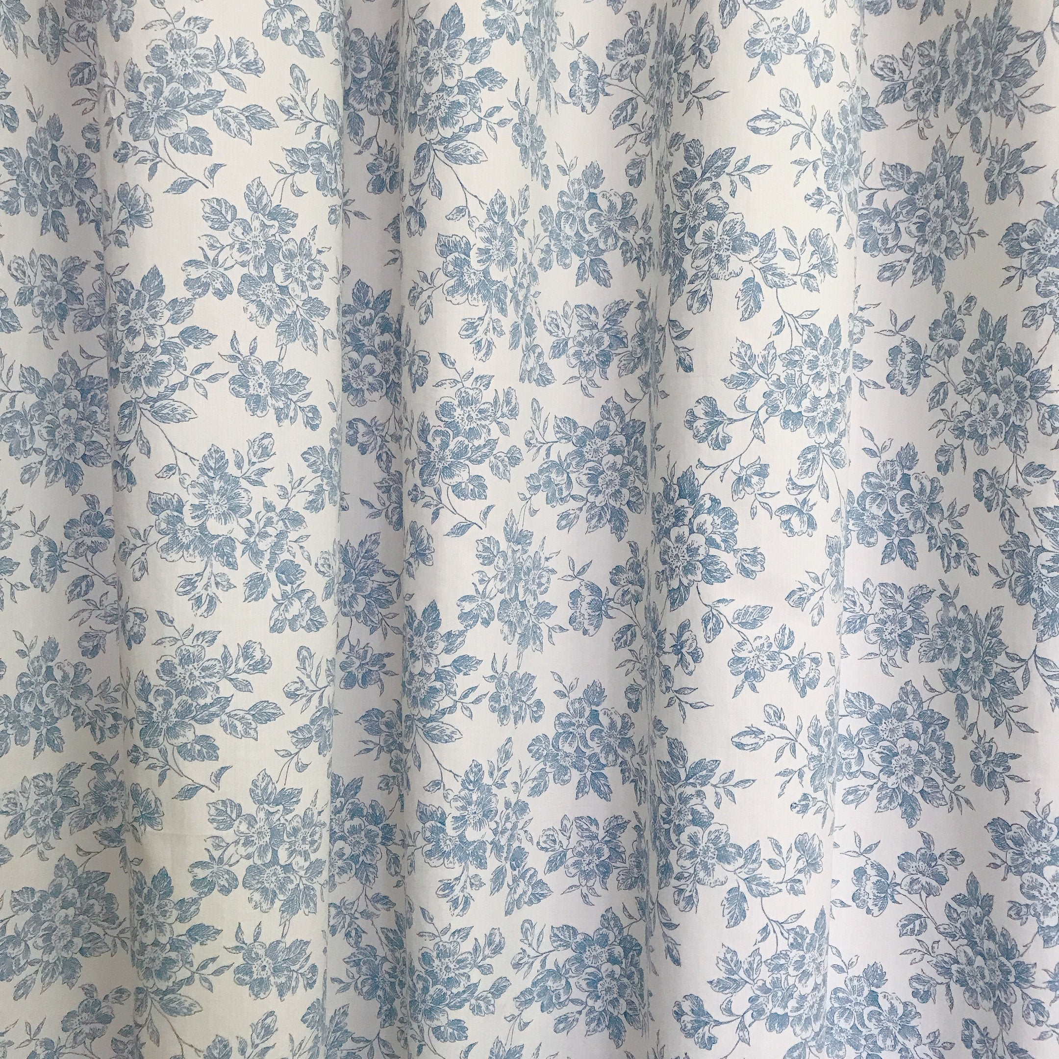 Blue Floral Curtain on Ivory