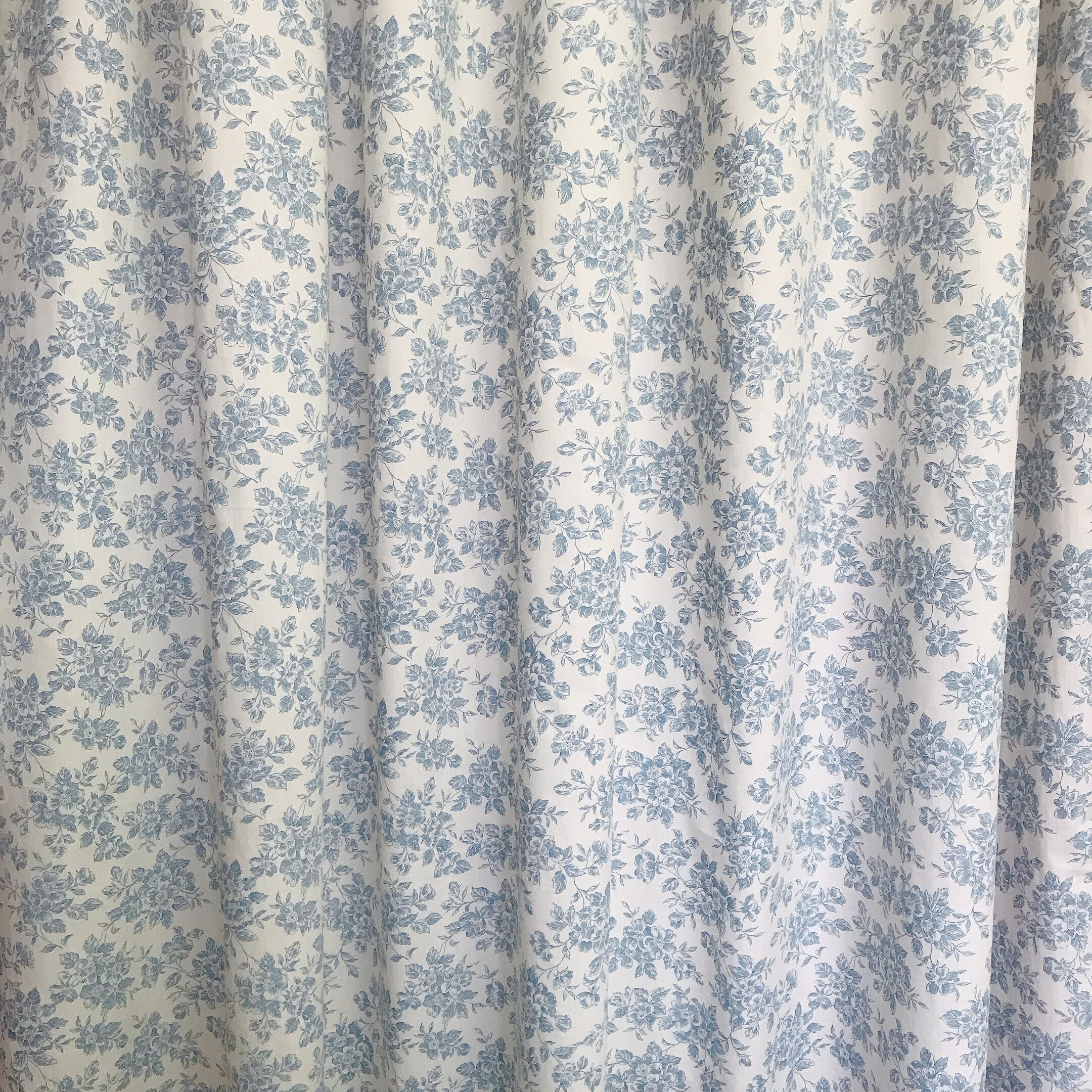 Blue Floral Curtain on Ivory