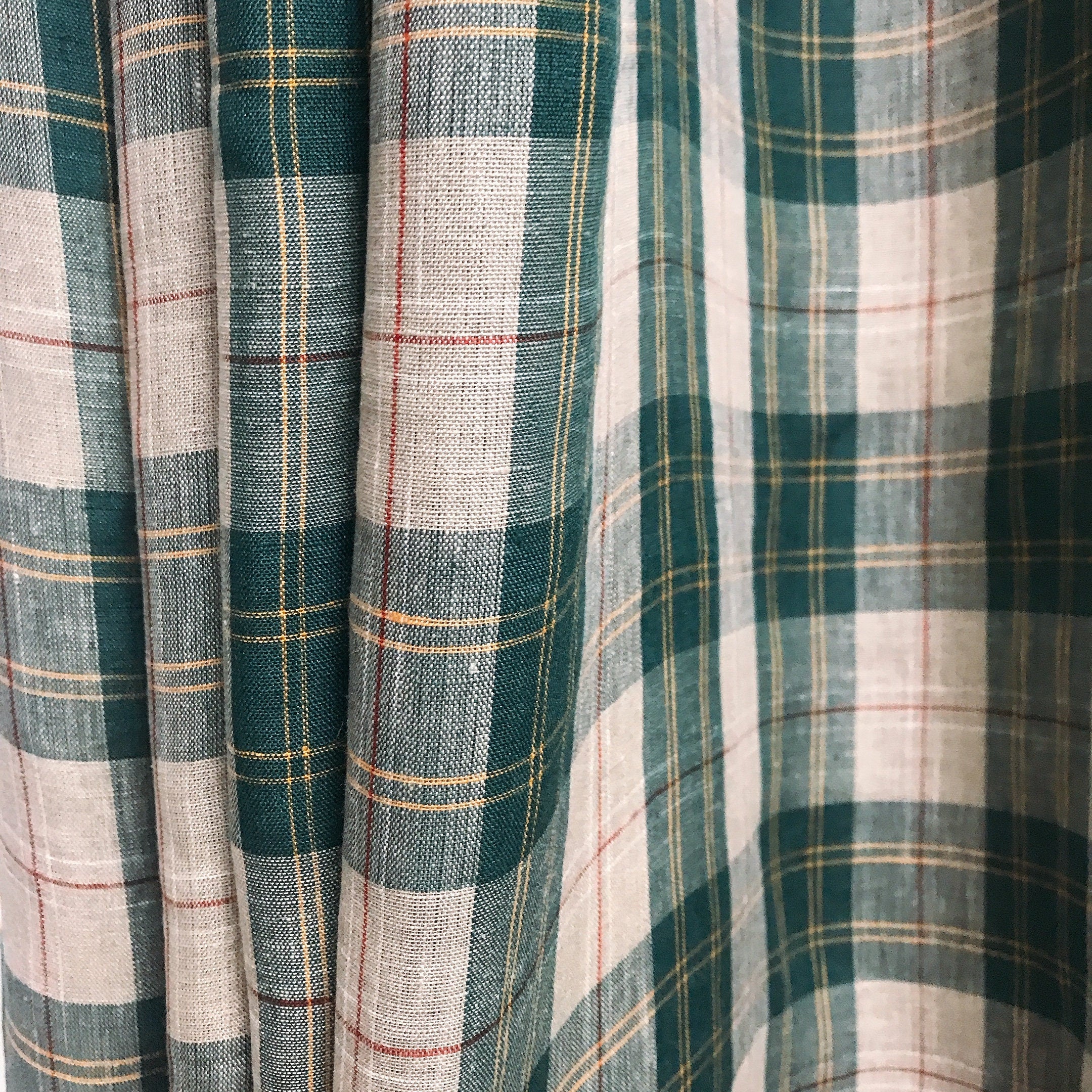 Teal Green Red Plaid Curtain on Natural Beige