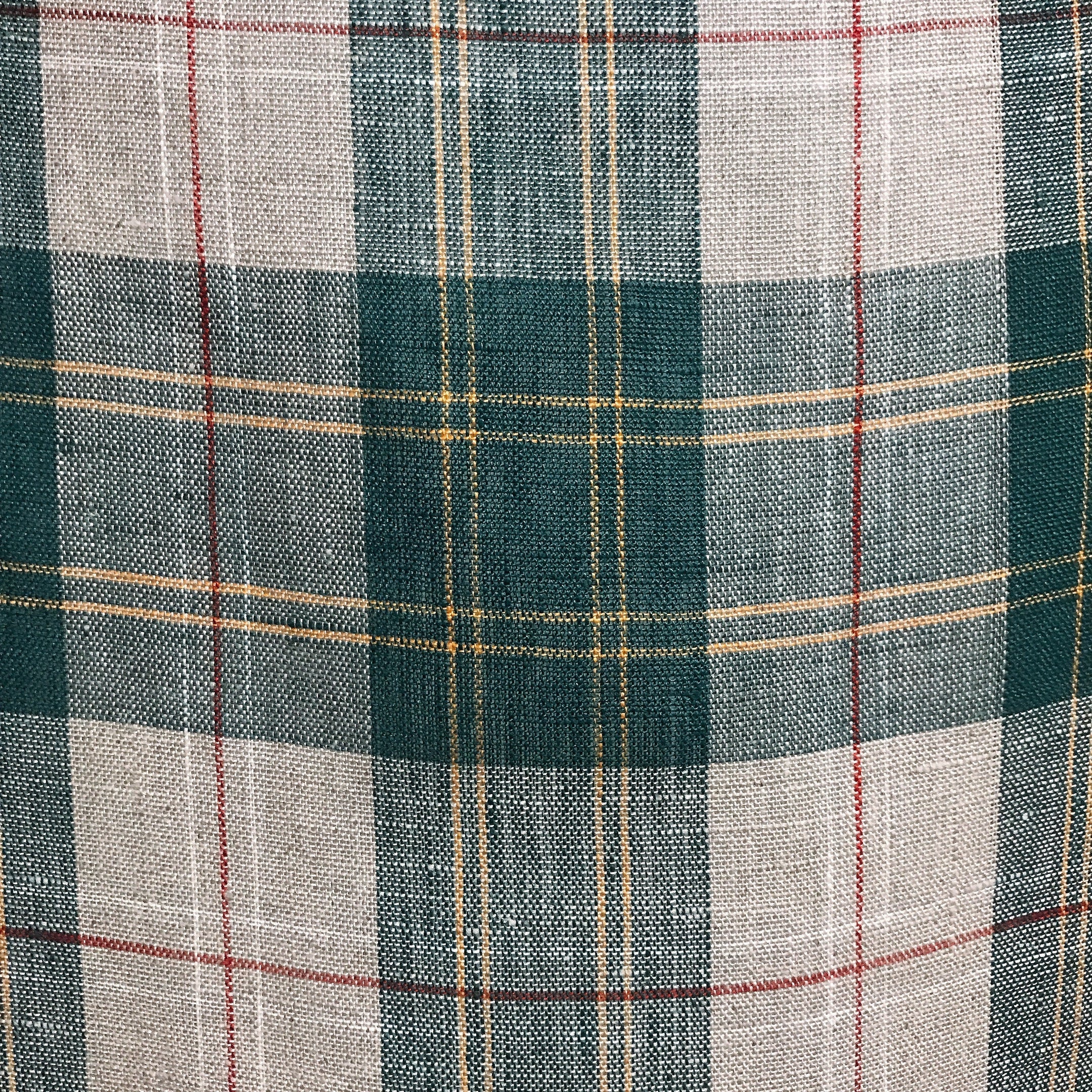 Teal Green Red Plaid Curtain on Natural Beige