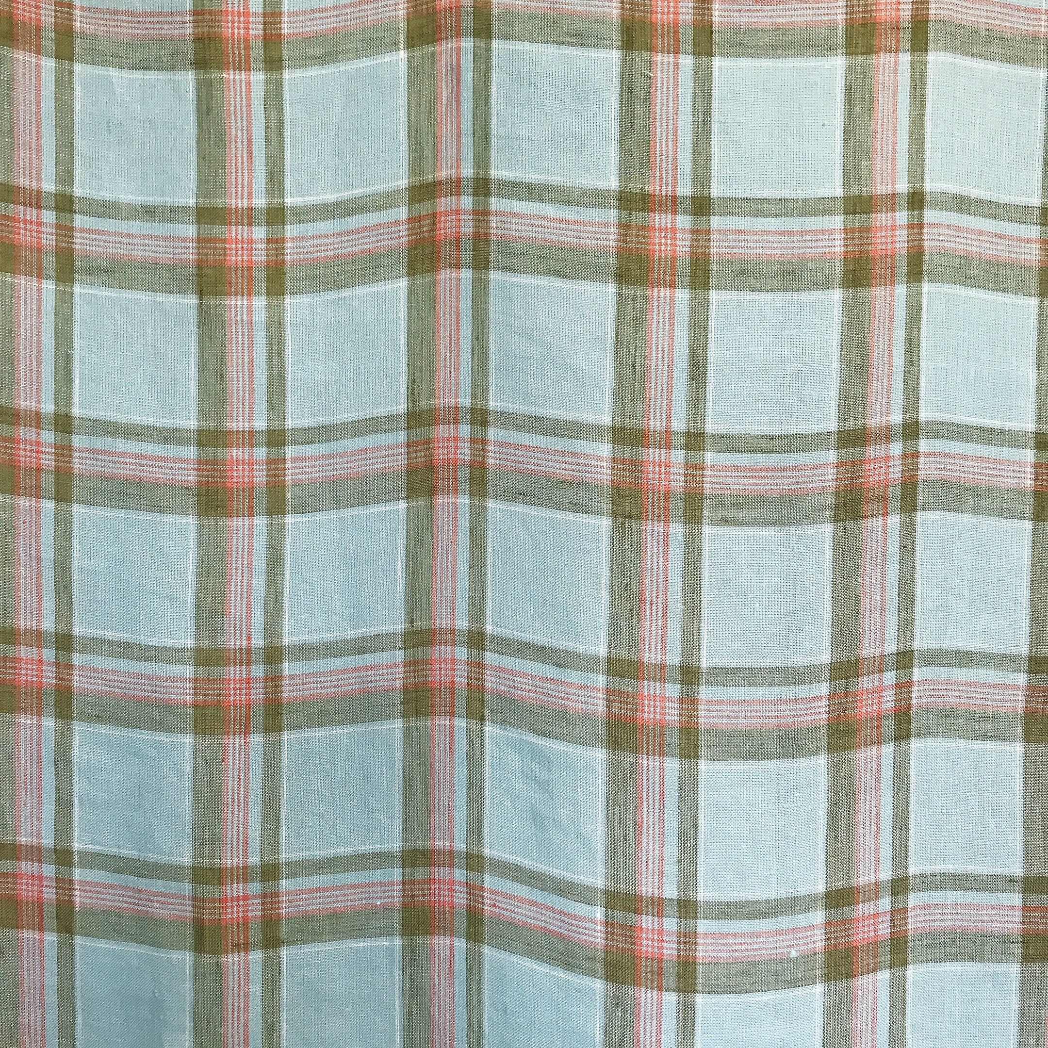 Khaki and Light Blue Linen Curtain