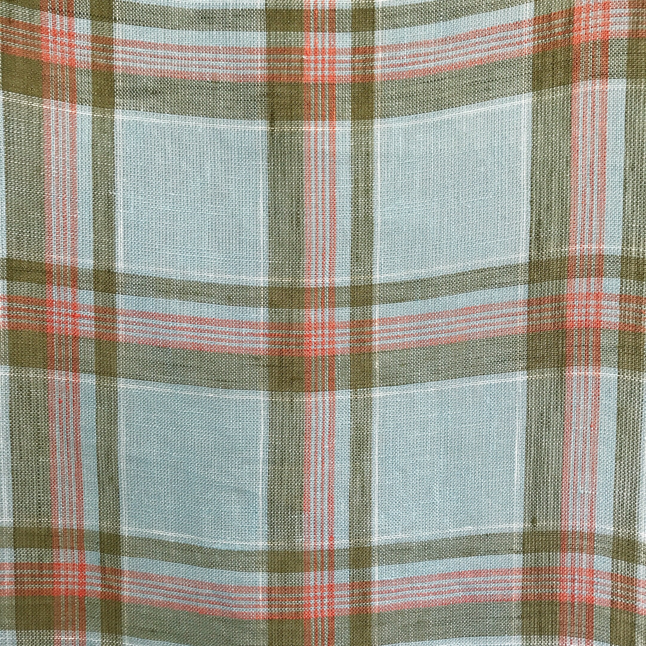 Khaki and Light Blue Linen Curtain