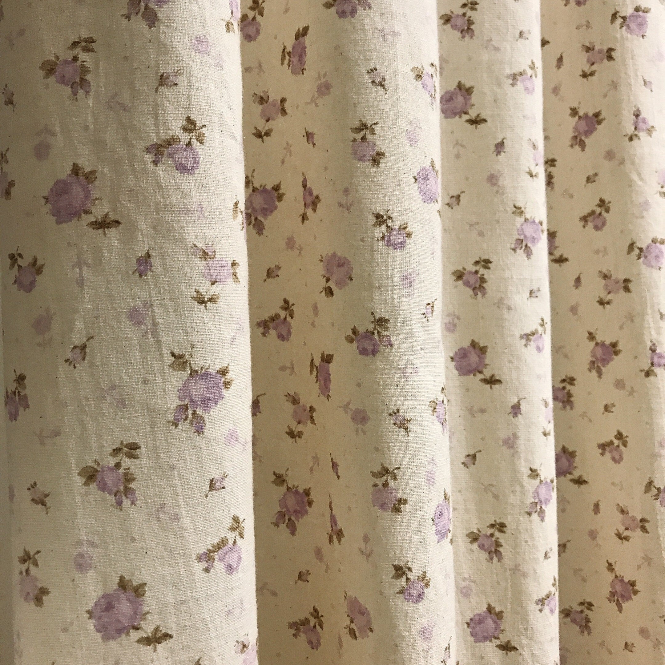 Soft Pale Lavender Floral Curtain on Natural Beige