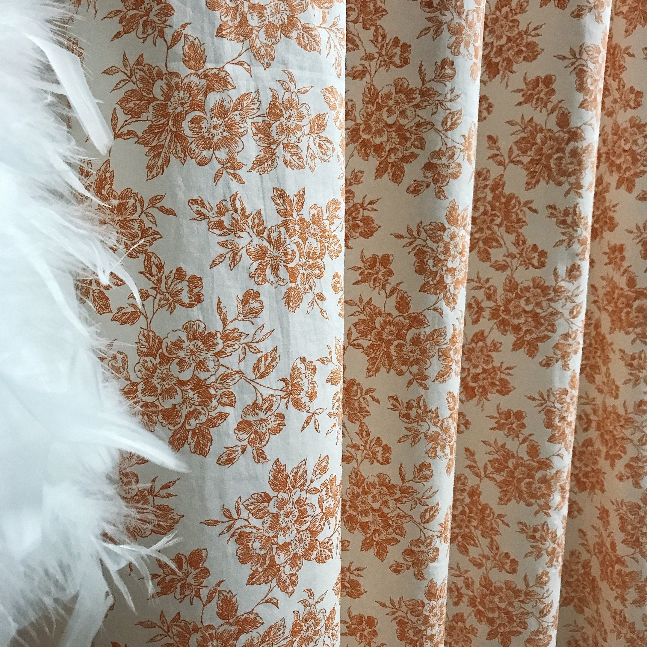 Burnt Orange Floral Curtain on Creamy Ivory