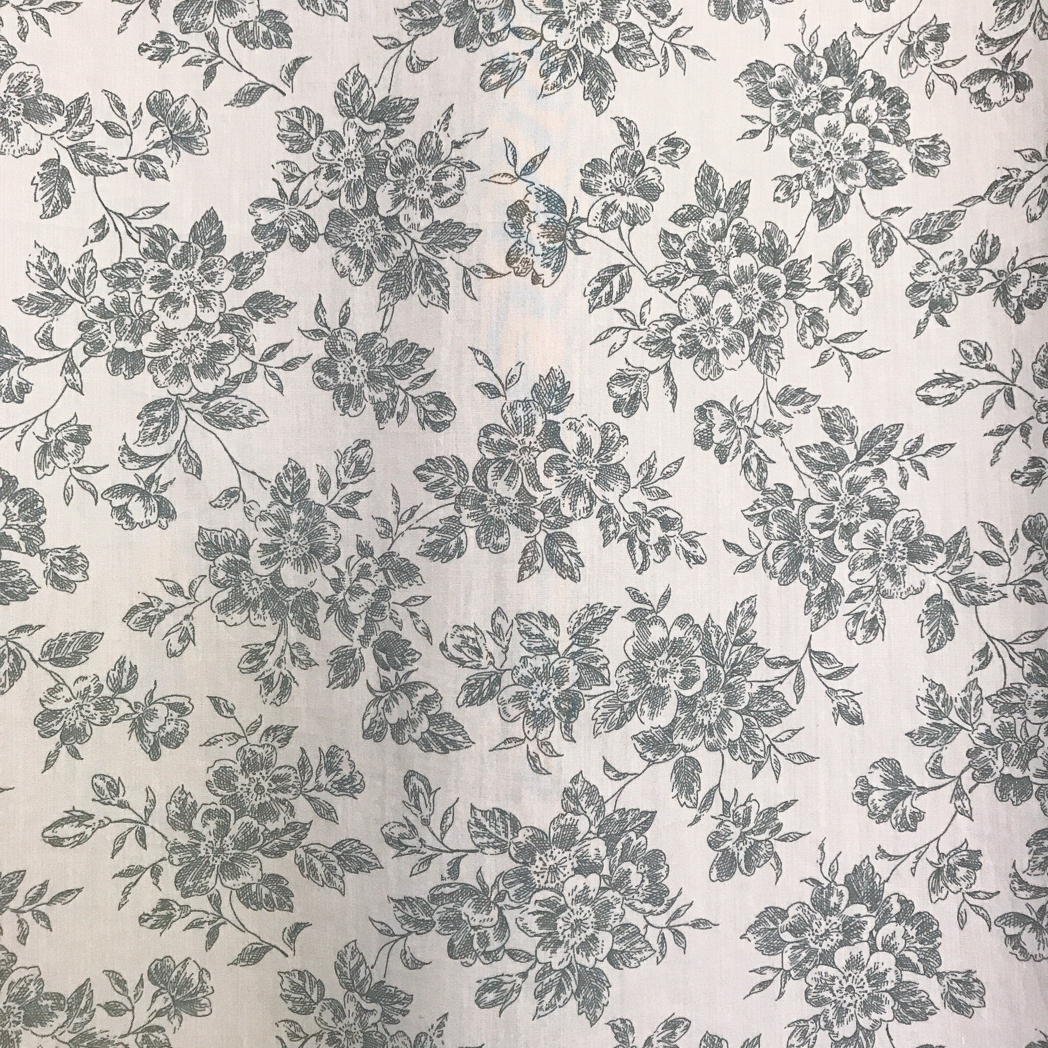 Soft Grey Floral Curtain on Ivory