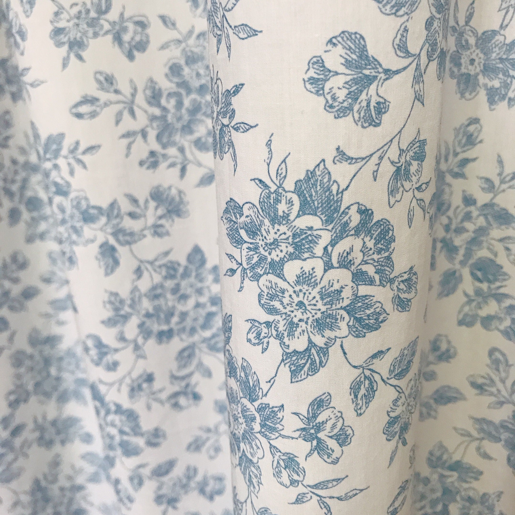 Blue Floral Curtain on Ivory