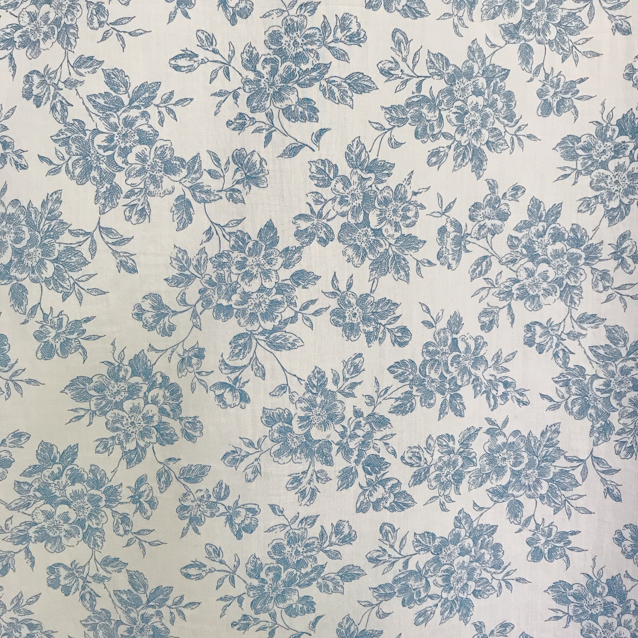 Blue Floral Curtain on Ivory