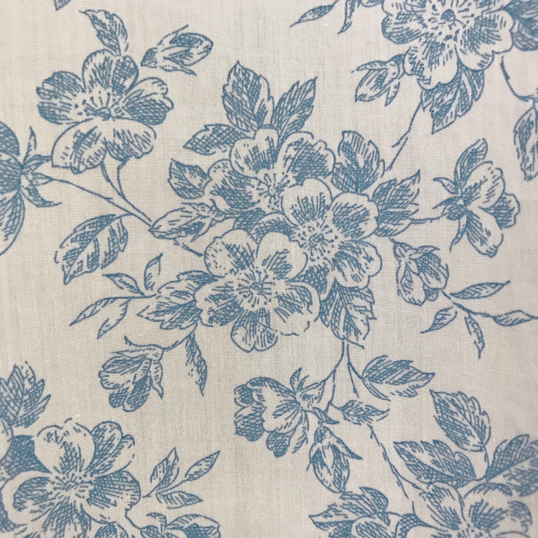 Blue Floral Curtain on Ivory