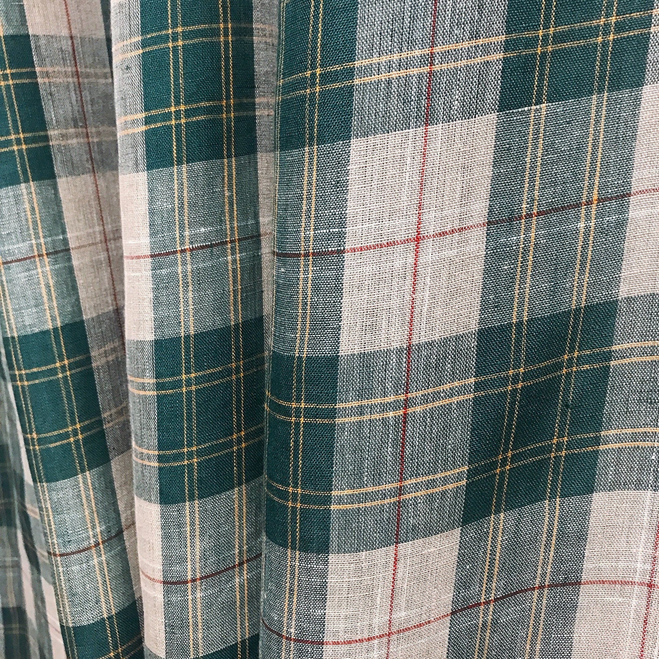 Teal Green Red Plaid Curtain on Natural Beige