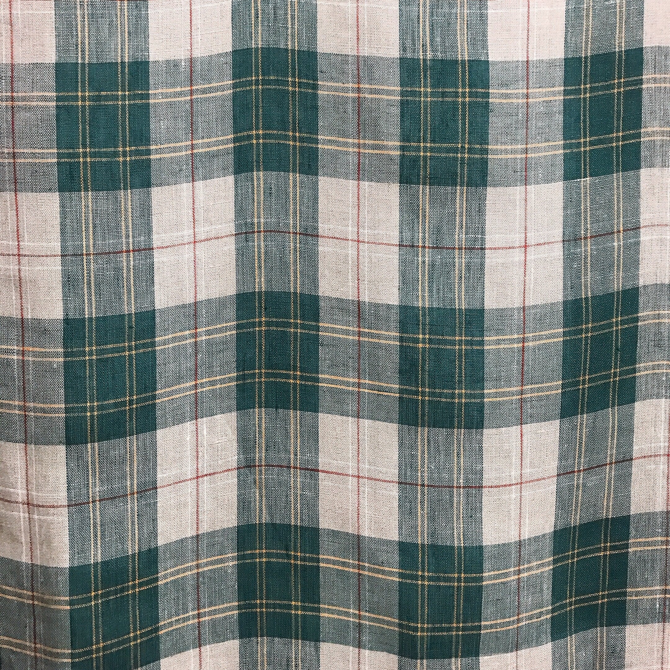 Teal Green Red Plaid Curtain on Natural Beige