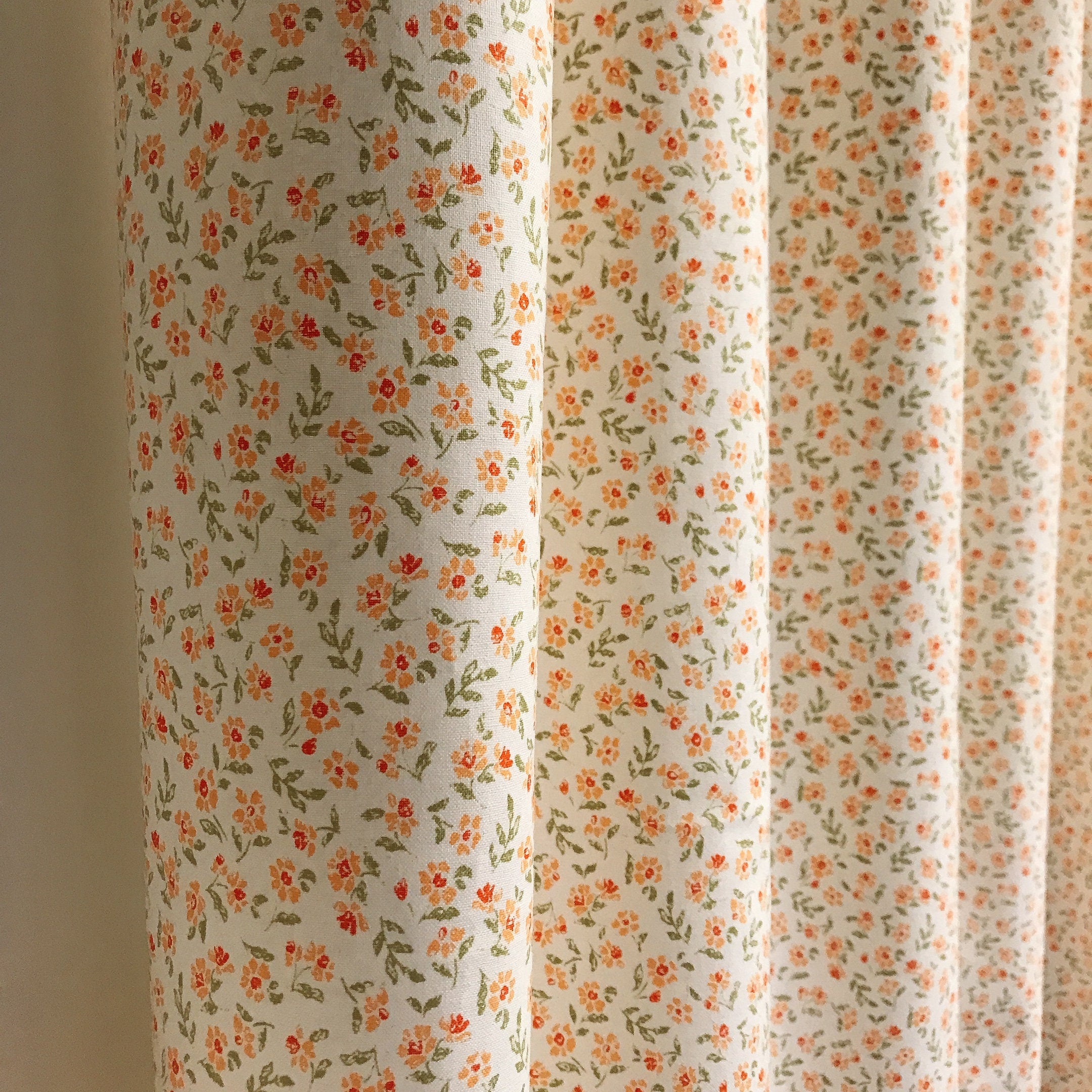 Orange Red Floral Curtain With Olive Leaves on Ivory