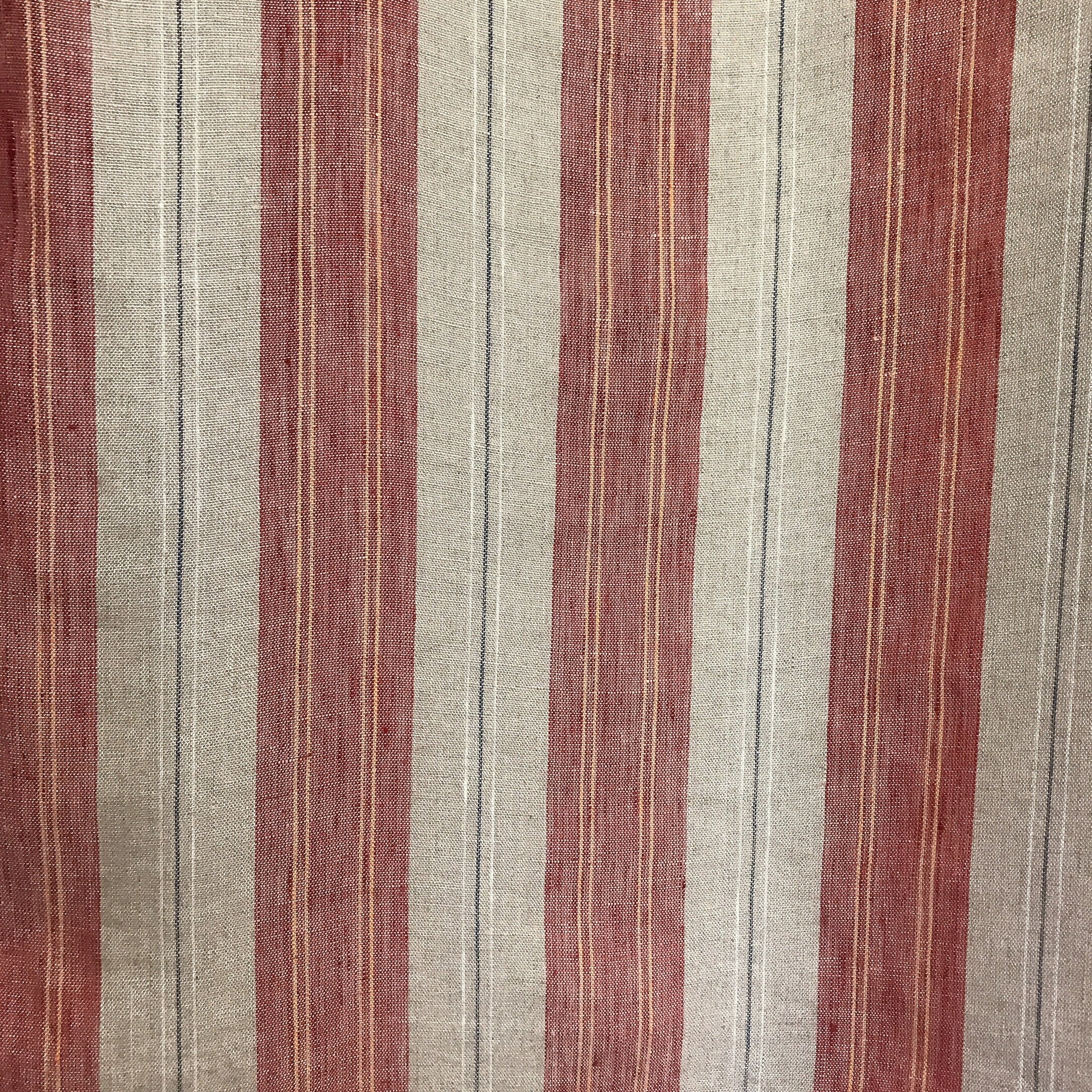 Red and Yellow Vertical Stripe Linen Curtain on Natural Beige with Orange Accents