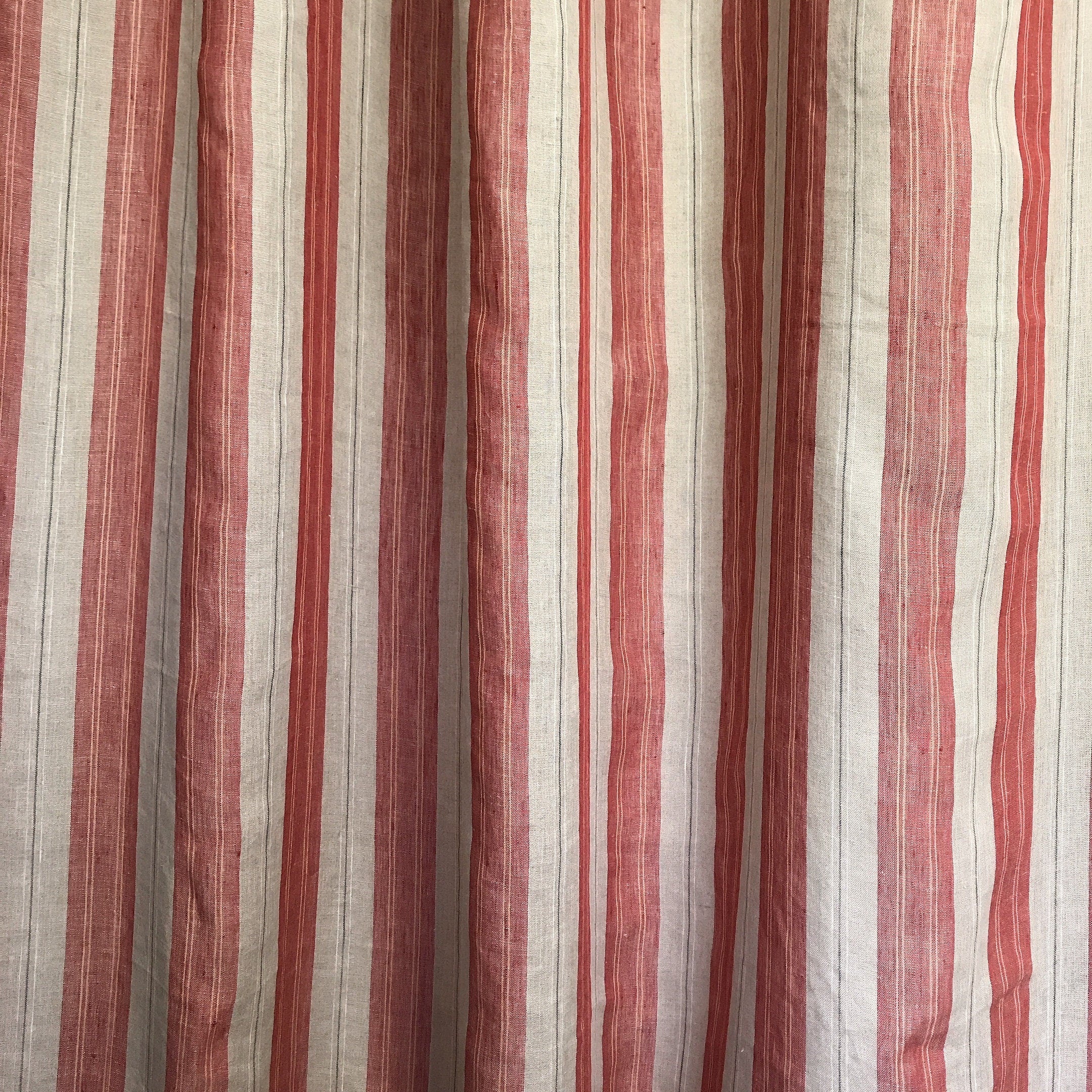Red and Yellow Vertical Stripe Linen Curtain on Natural Beige with Orange Accents