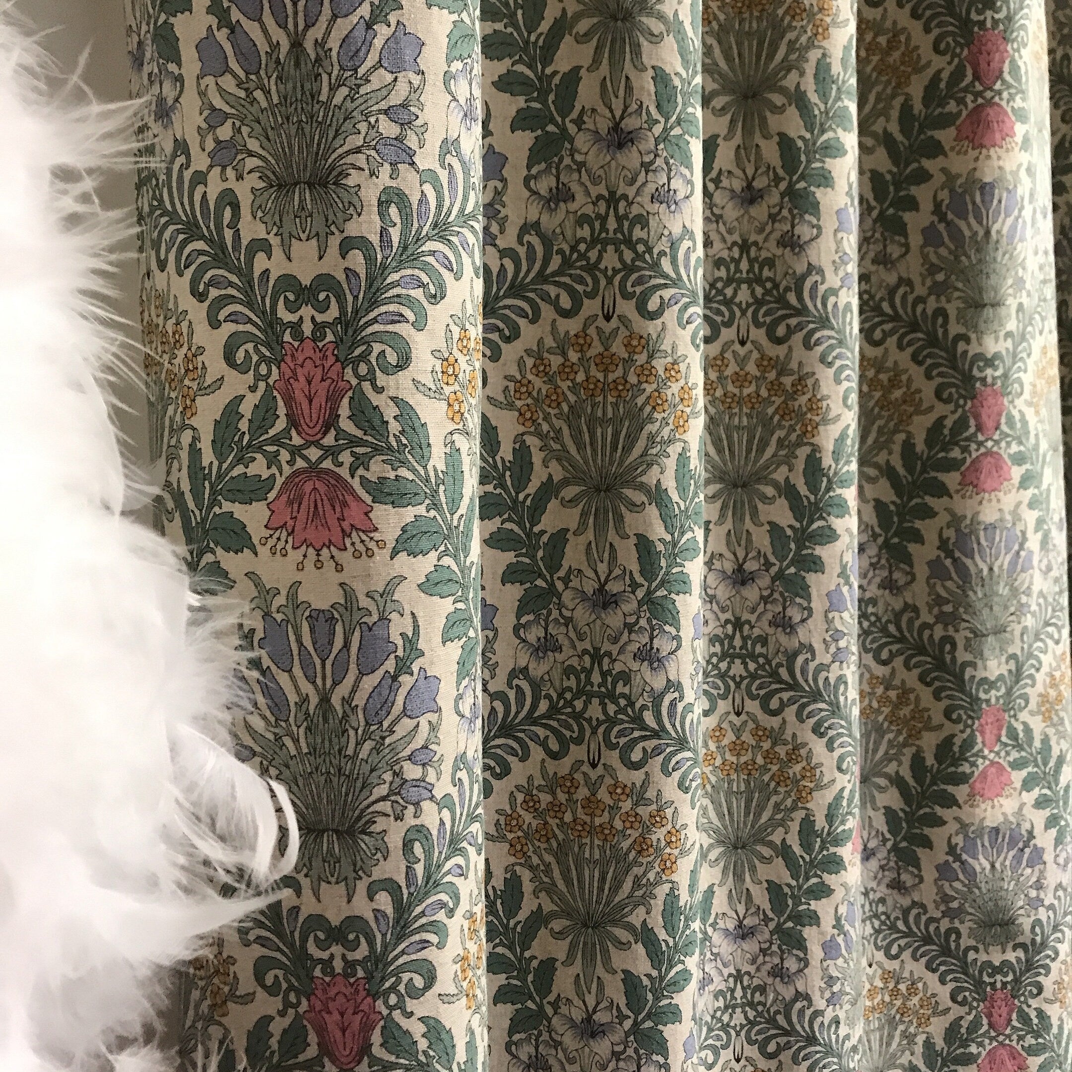 Multicolor Botanical Floral Curtain on Natural Beige