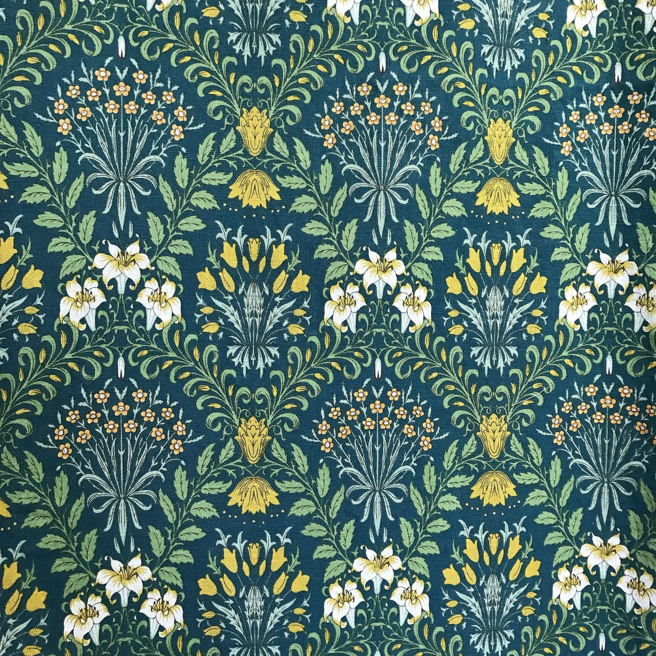 Mustard Floral Botanical Curtain on Teal Green