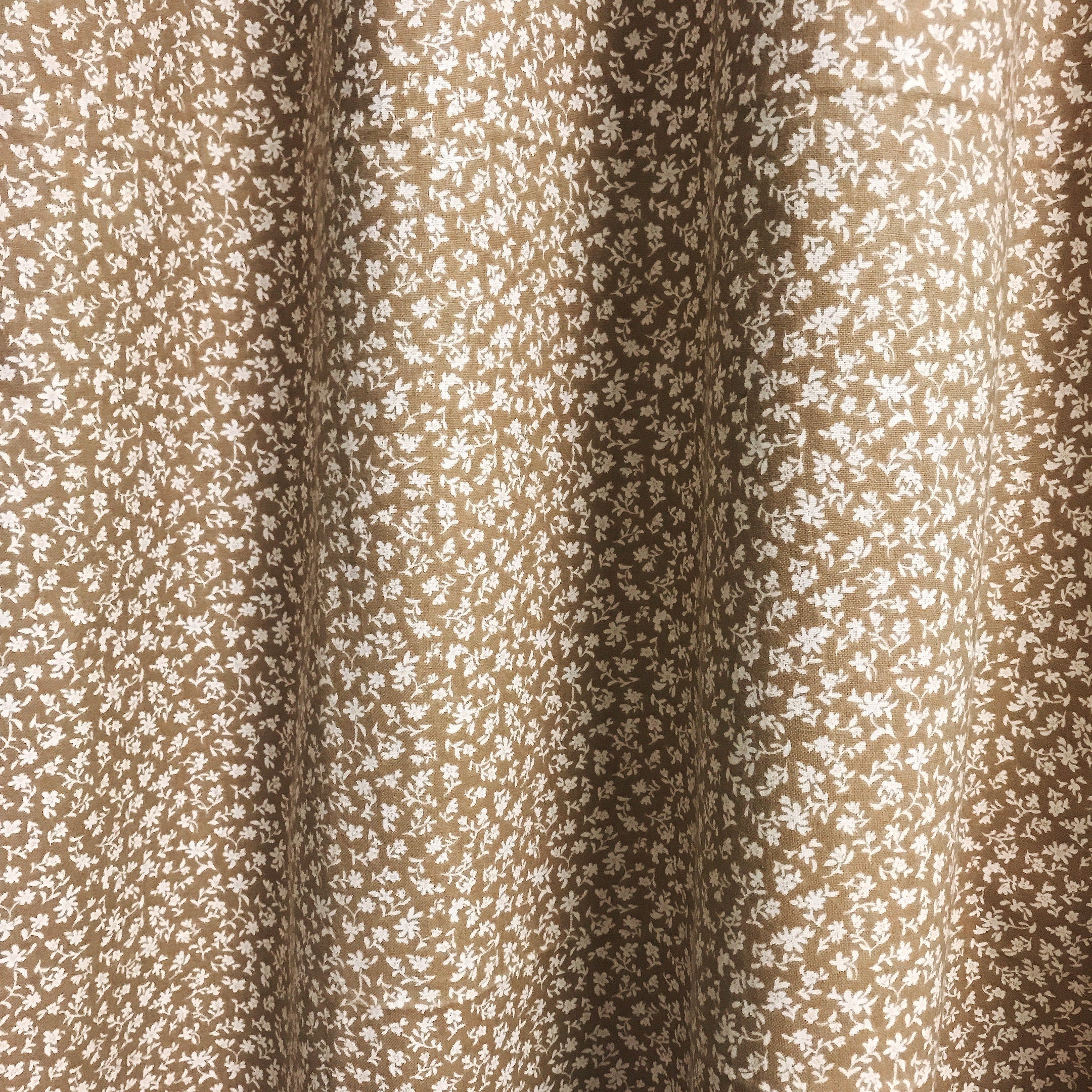 Petite White Floral Curtain on Natural Mocha