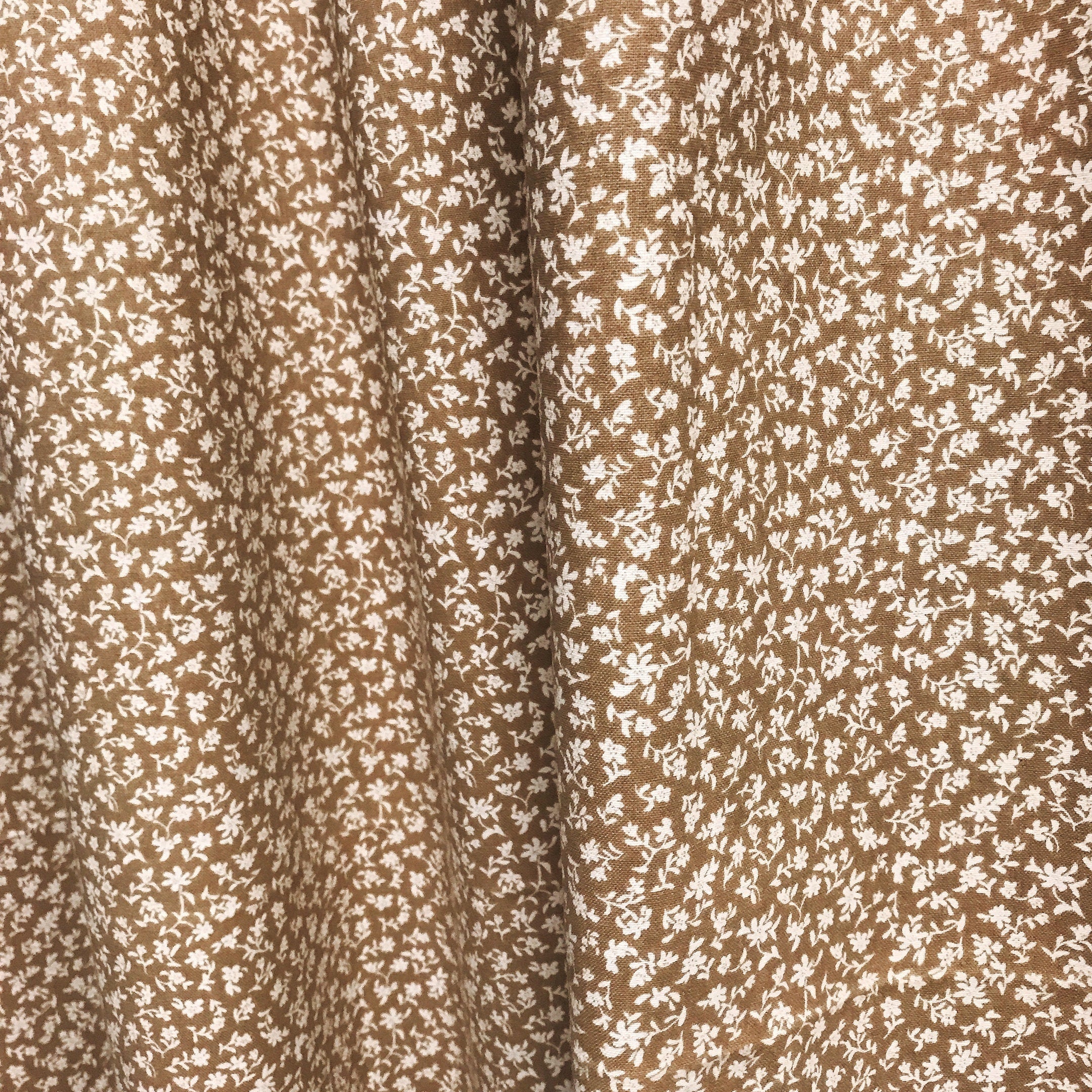 Petite White Floral Curtain on Natural Mocha