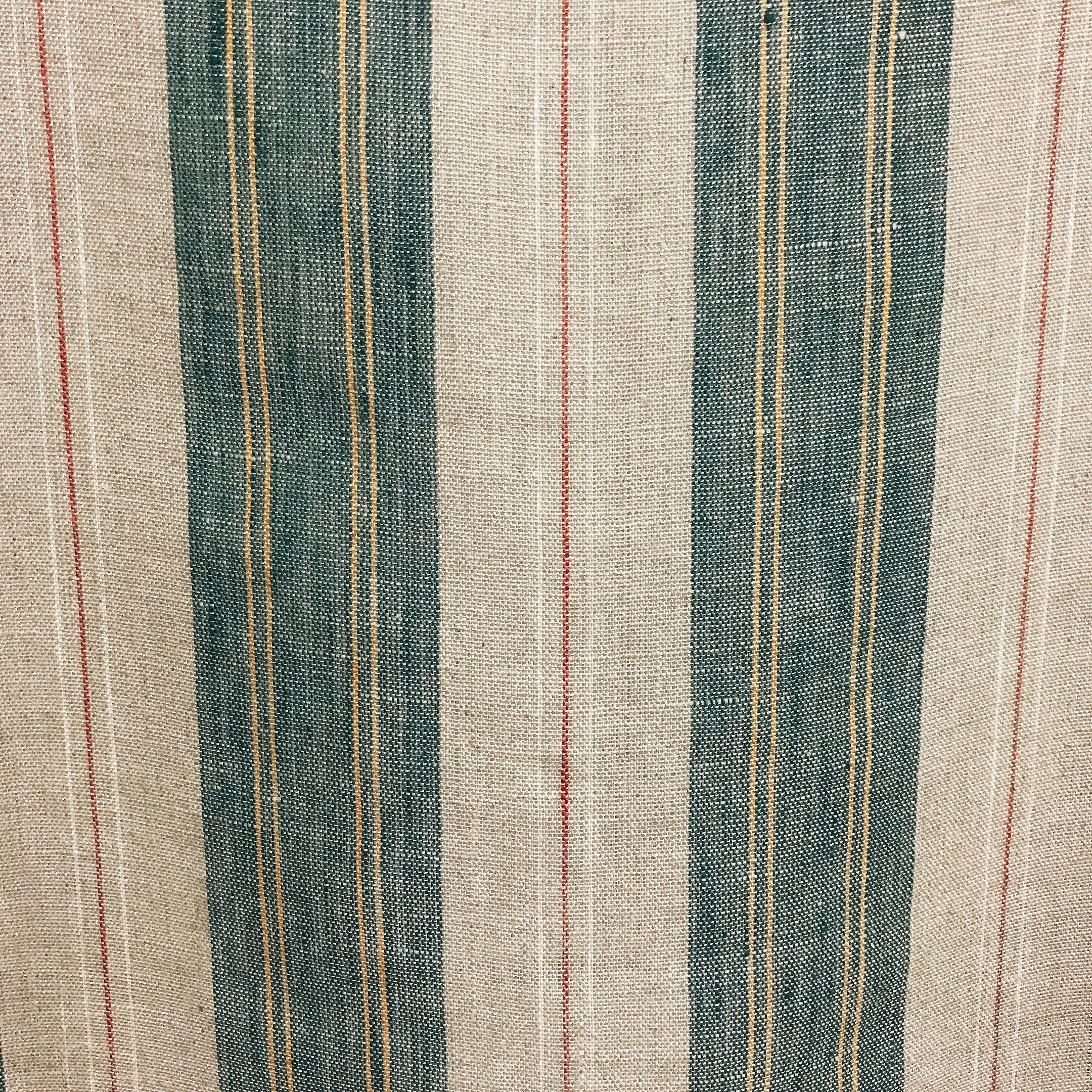 Teal Green and Red Vertical Stripe Linen Curtain on Natural Beige