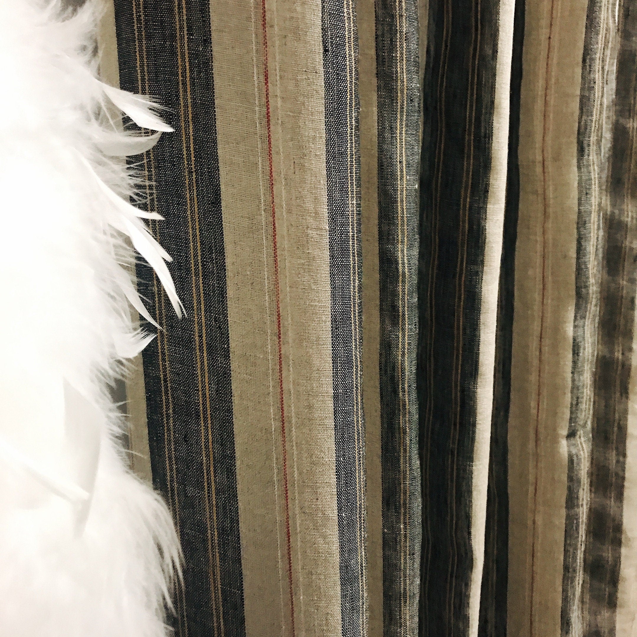 Black Orange Yellow and Red Striped Linen Curtain on Natural Beige