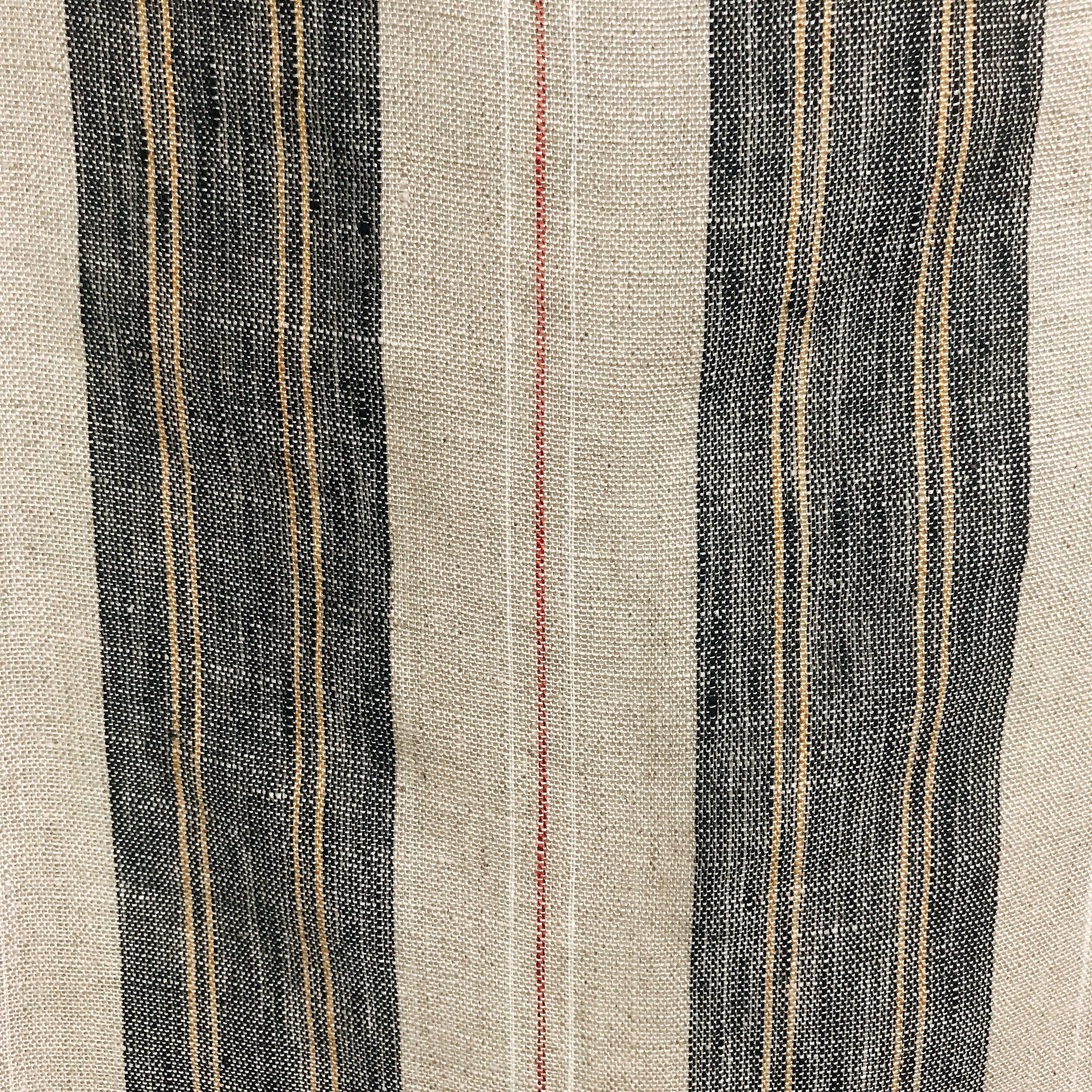 Black Orange Yellow and Red Striped Linen Curtain on Natural Beige