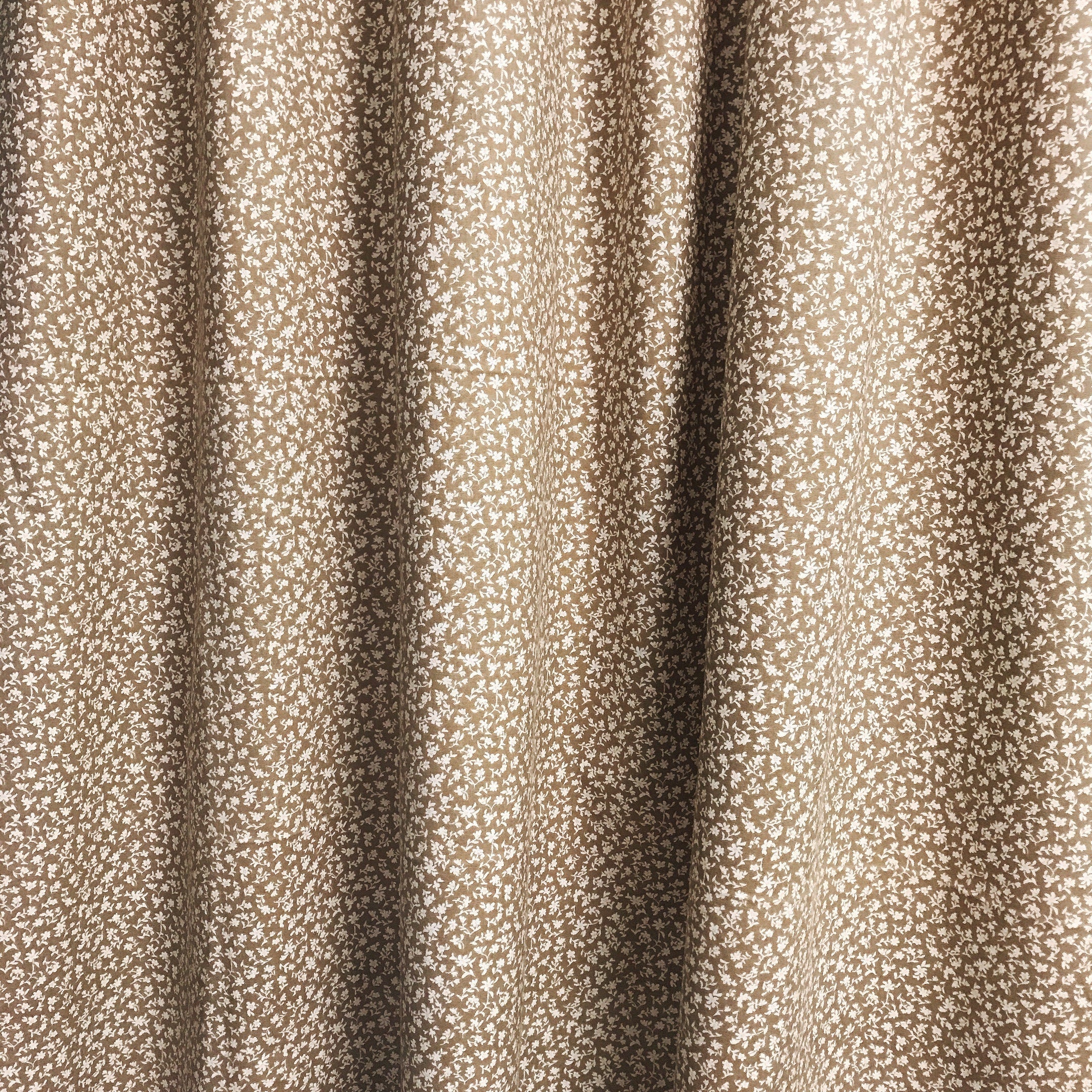 Petite White Floral Curtain on Natural Mocha