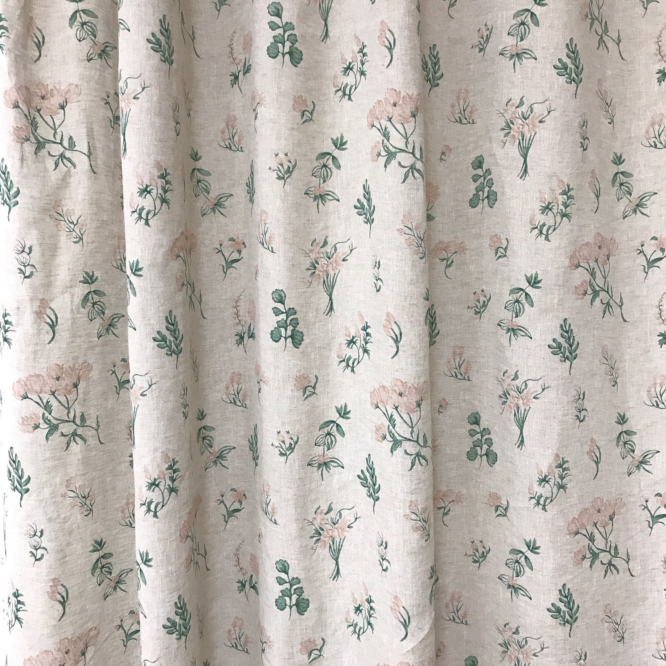 Pale Baby Pink Floral Curtain on Soft Light Melange