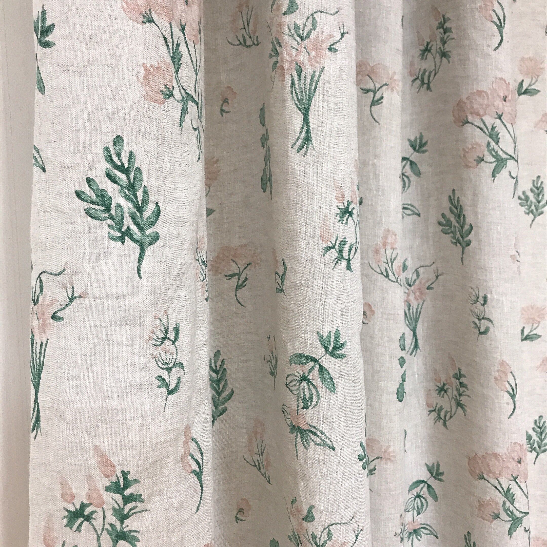 Pale Baby Pink Floral Curtain on Soft Light Melange
