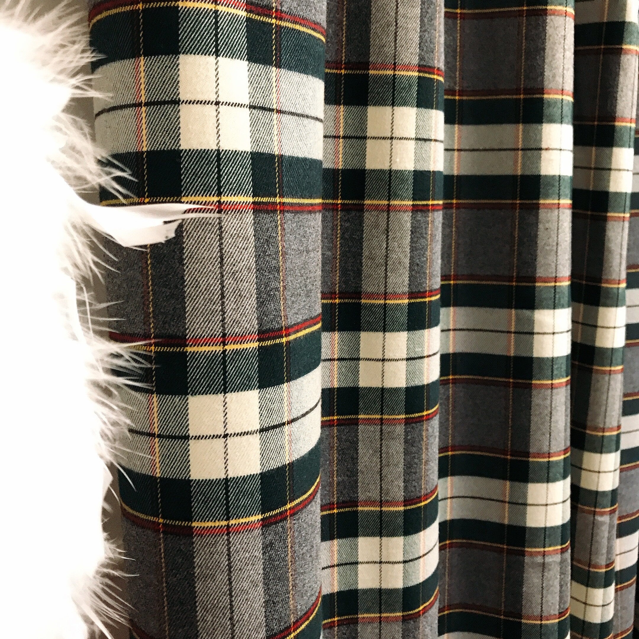 Brushed Tartan Plaid Curtain in Grey and Dark Green