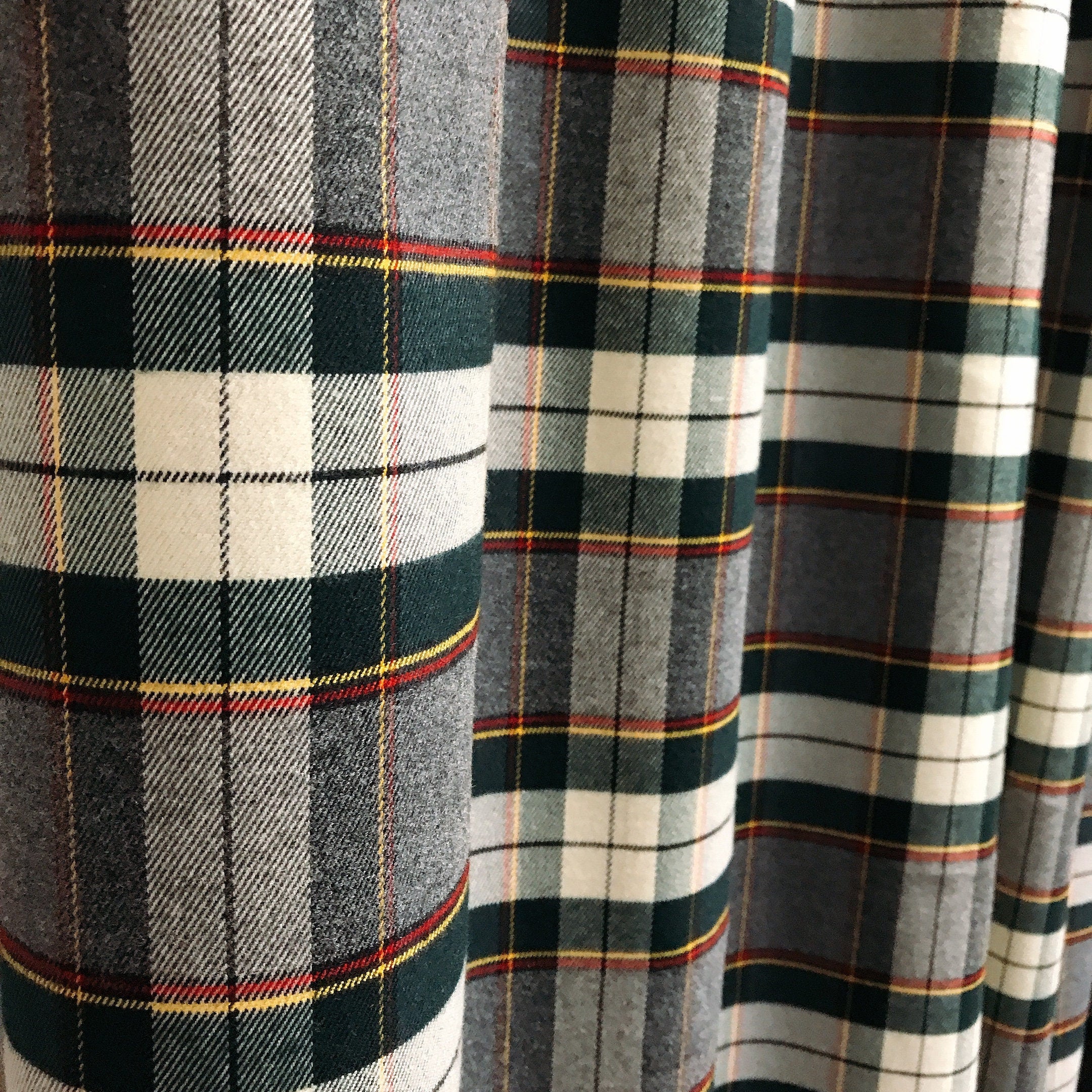 Brushed Tartan Plaid Curtain in Grey and Dark Green