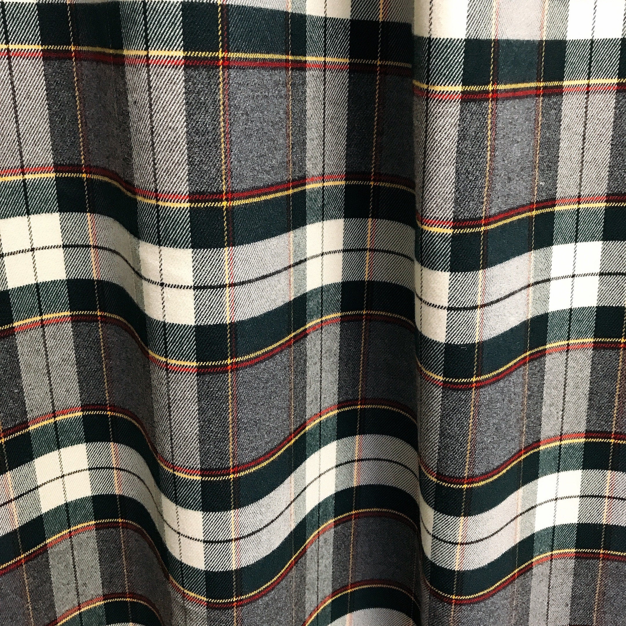 Brushed Tartan Plaid Curtain in Grey and Dark Green