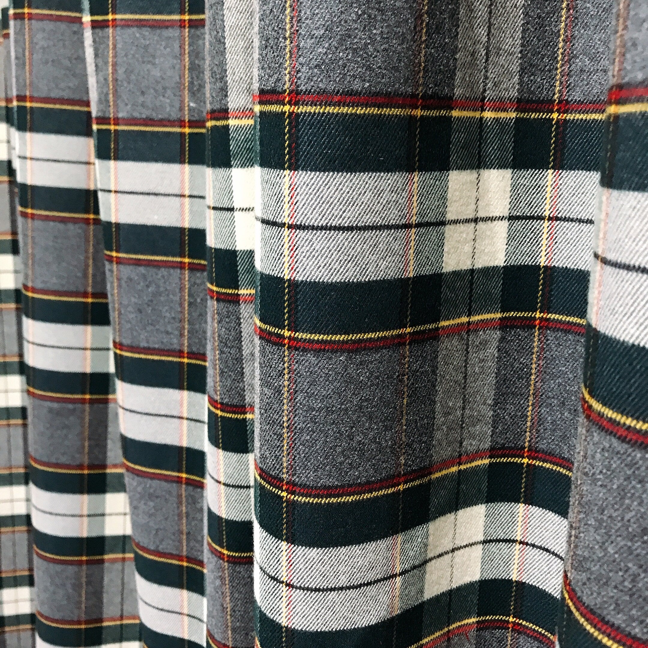 Brushed Tartan Plaid Curtain in Grey and Dark Green
