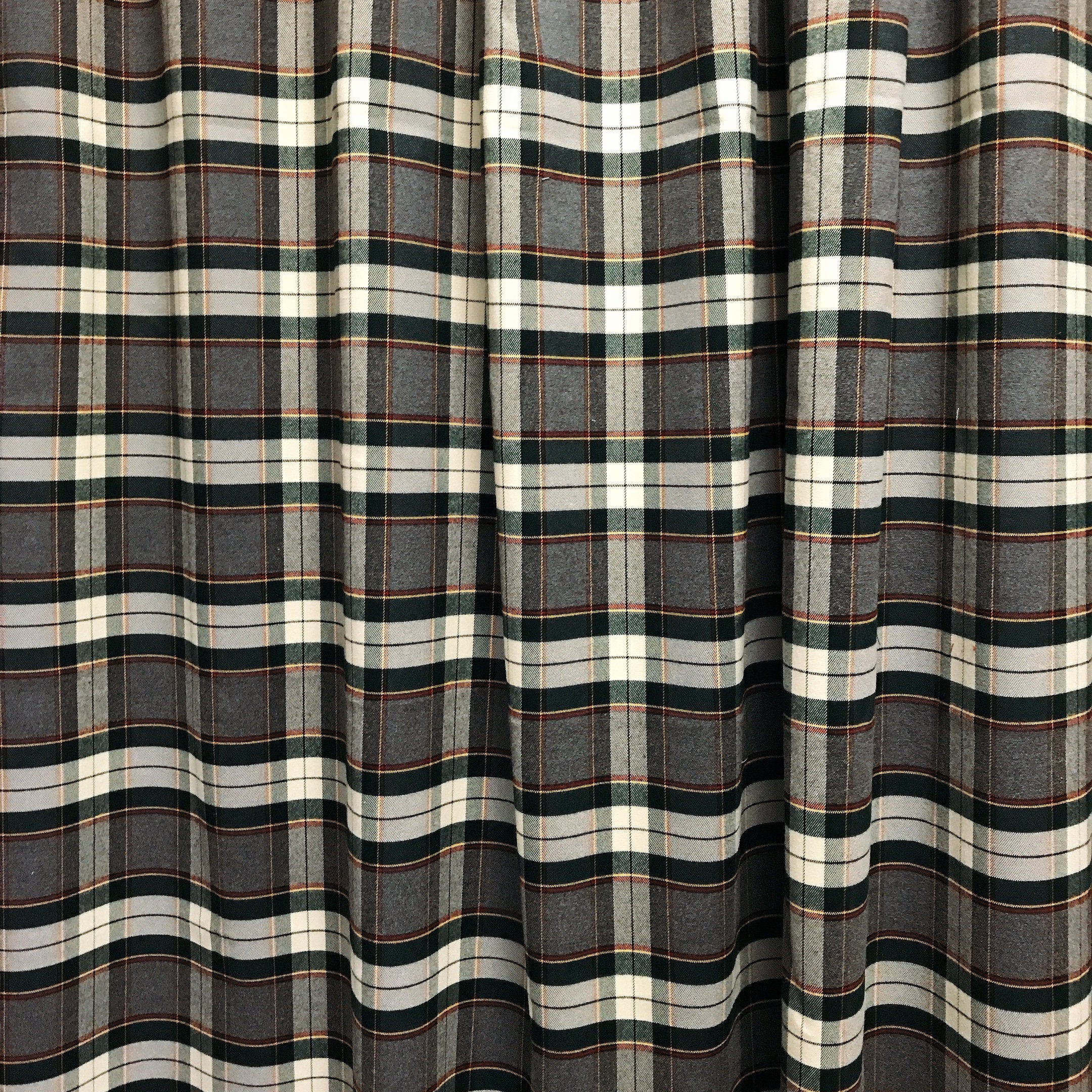 Brushed Tartan Plaid Curtain in Grey and Dark Green