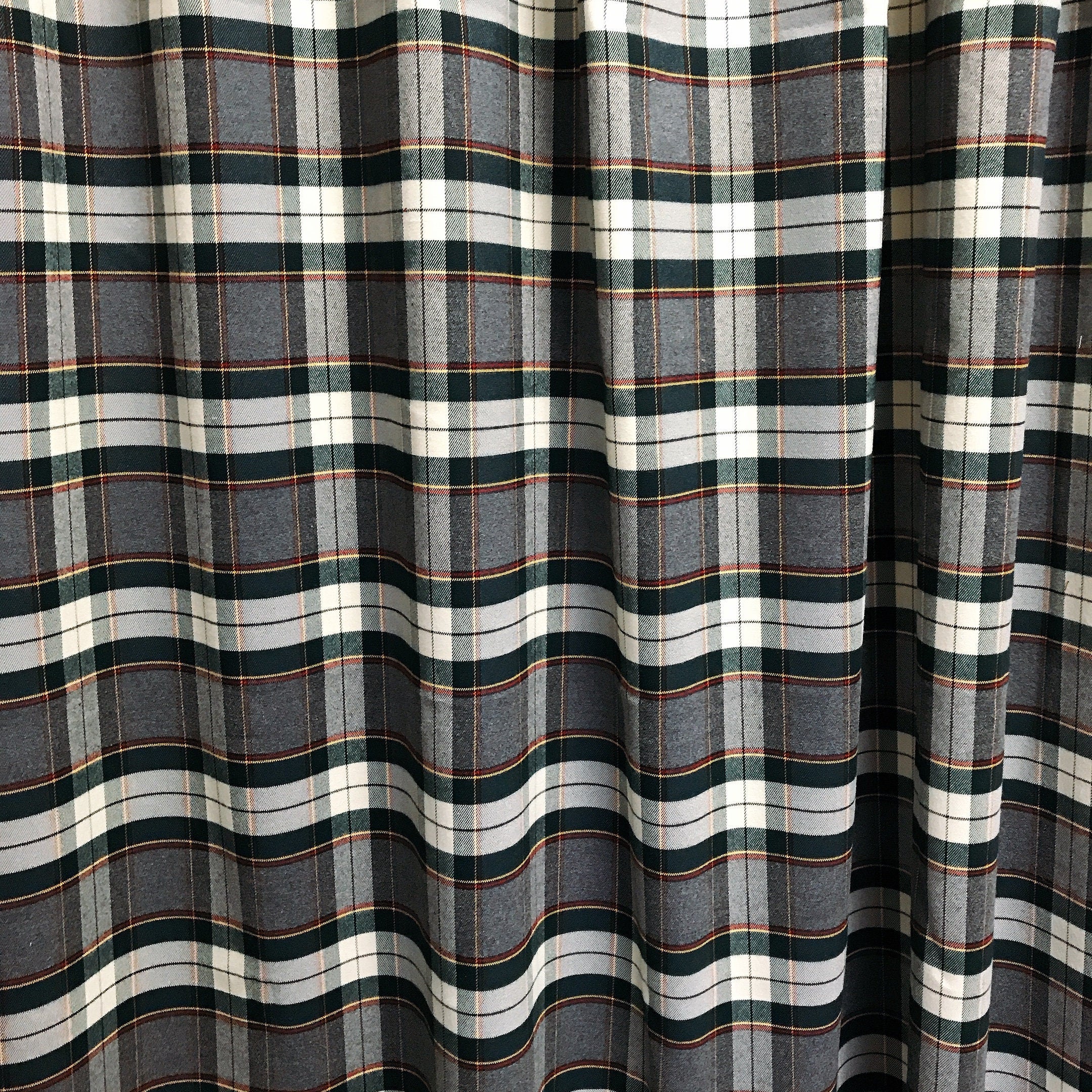 Brushed Tartan Plaid Curtain in Grey and Dark Green