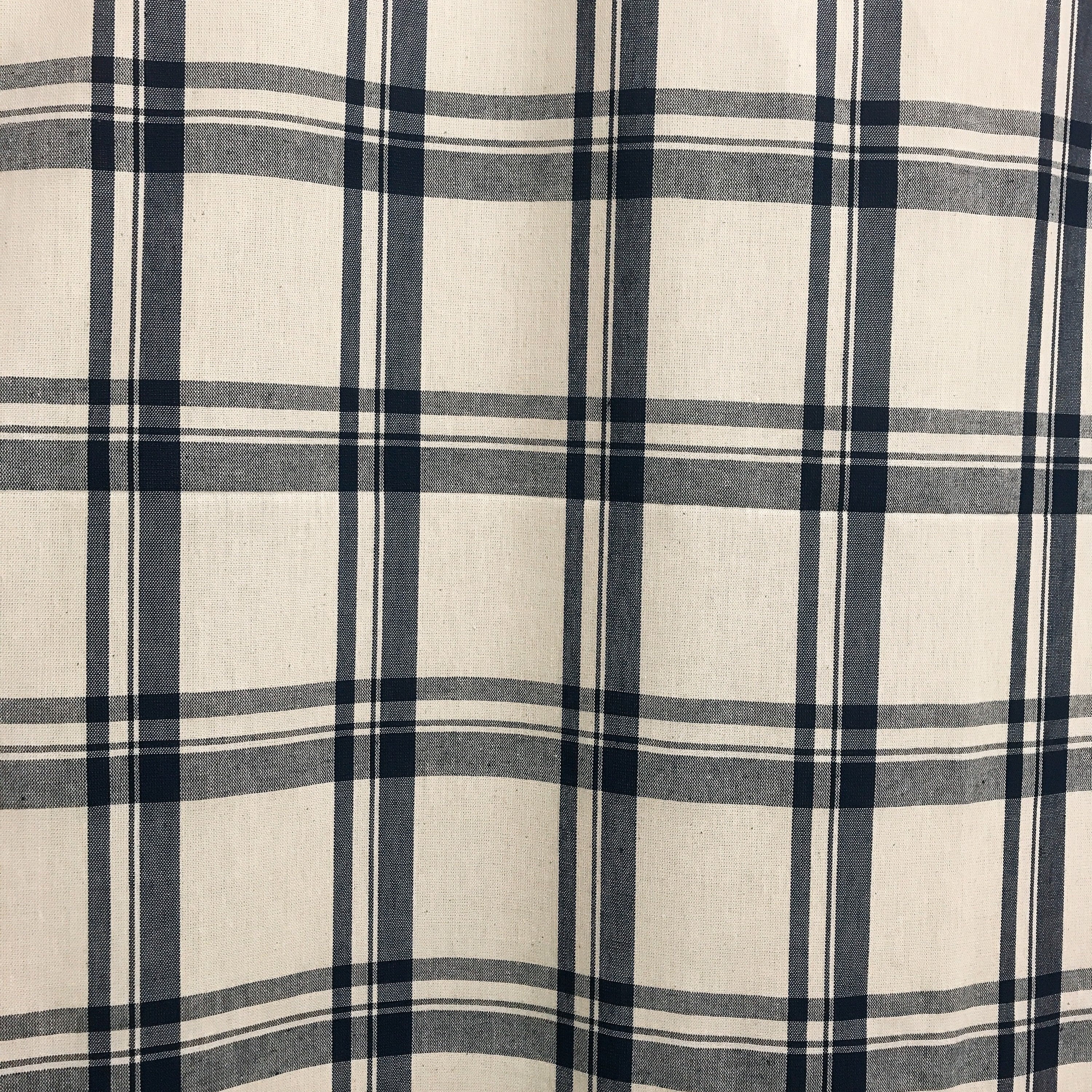 Spruce Blue Check Curtain on Ivory
